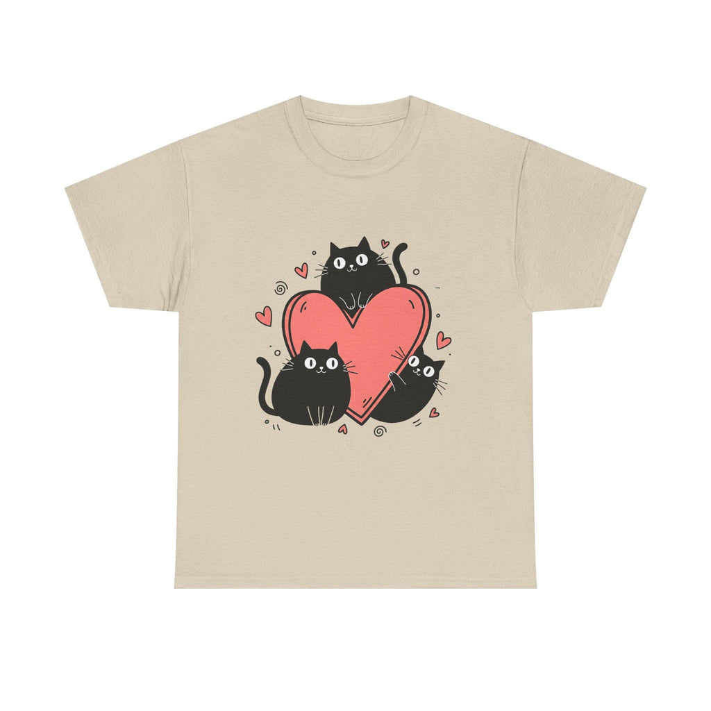 Three Black Cats with Hearts Tee | Valentine Cat Shirt