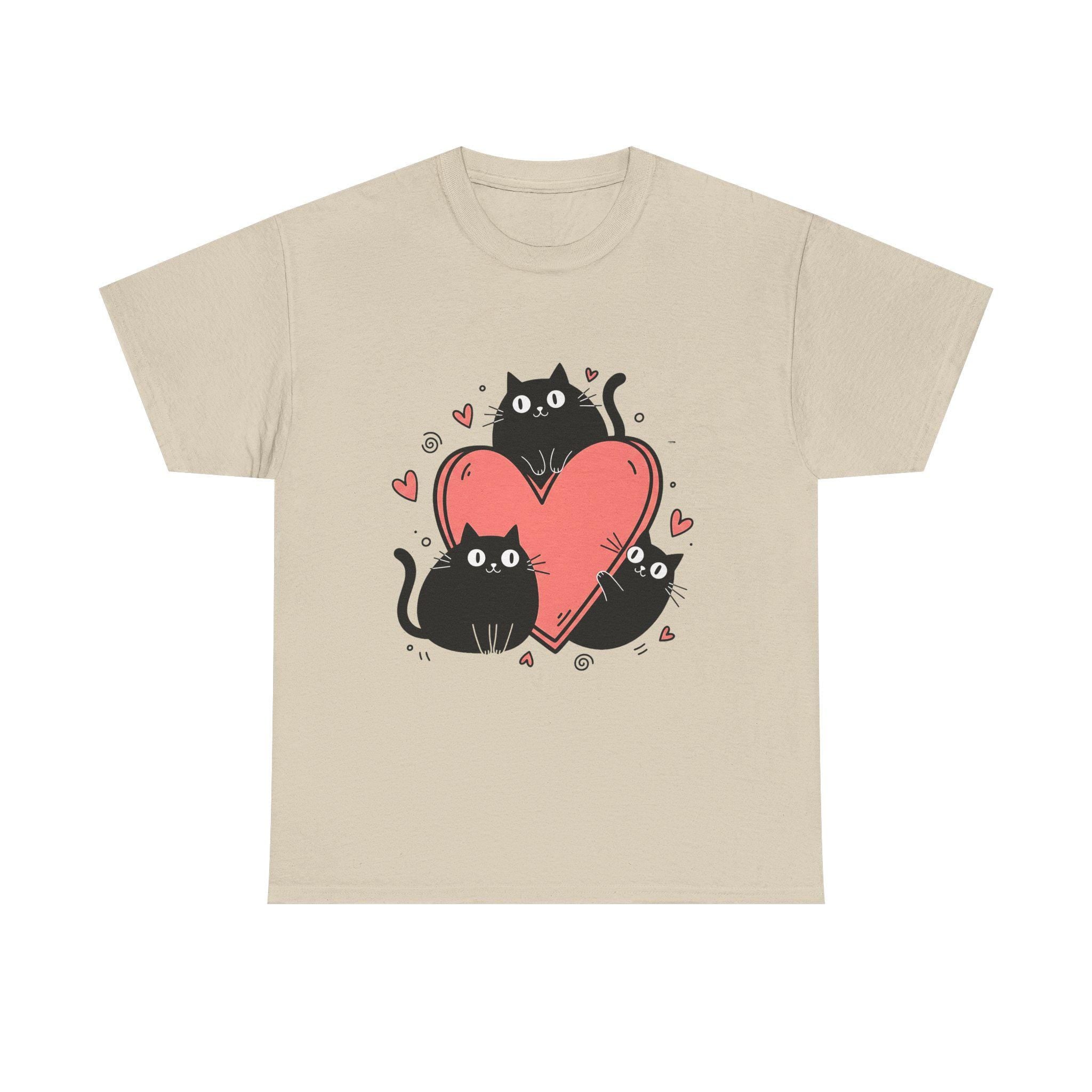 Three Black Cats with Hearts Tee | Valentine Cat Shirt