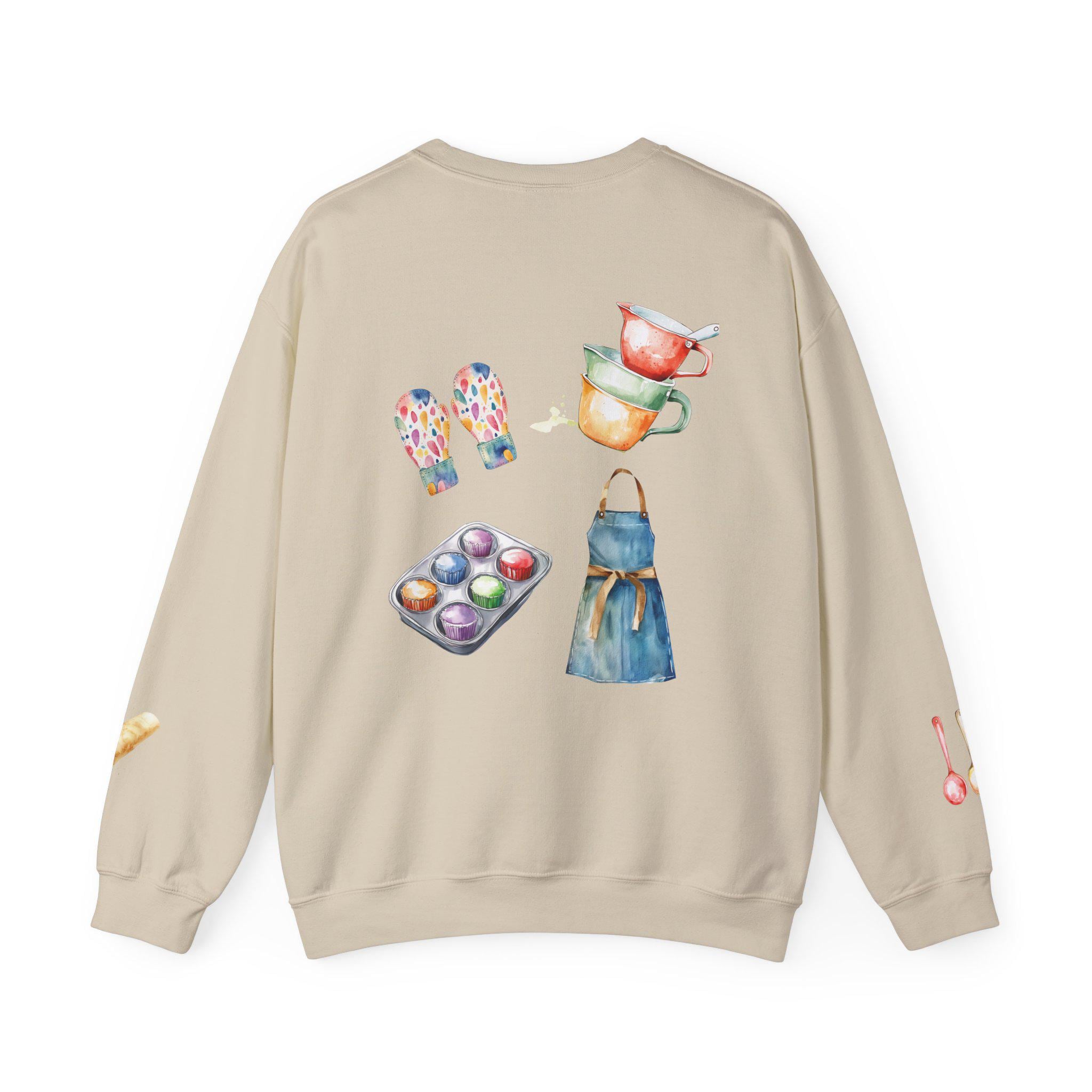 Culinary Art, baking Illustration Crewneck Sweatshirt | Watercolor Kitchen Utensils
