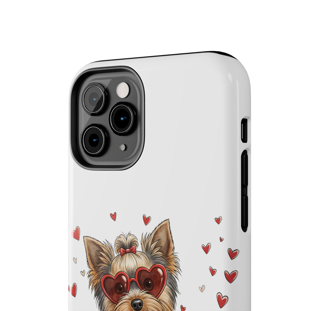 Valentine Yorkie in Heart Sunglasses phone case | Cute Dog Valentine design