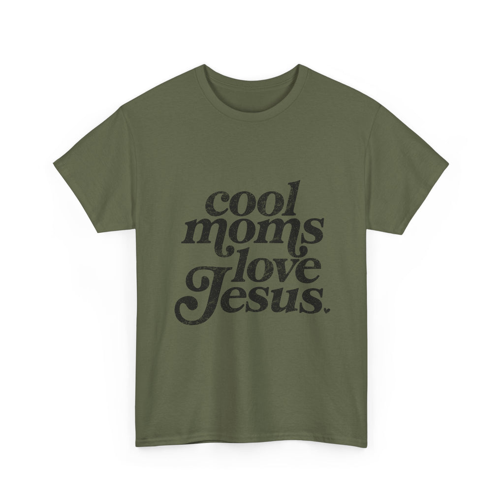 Christian Tee — "Cool Moms Love Jesus" Vintage Script T‑Shirt