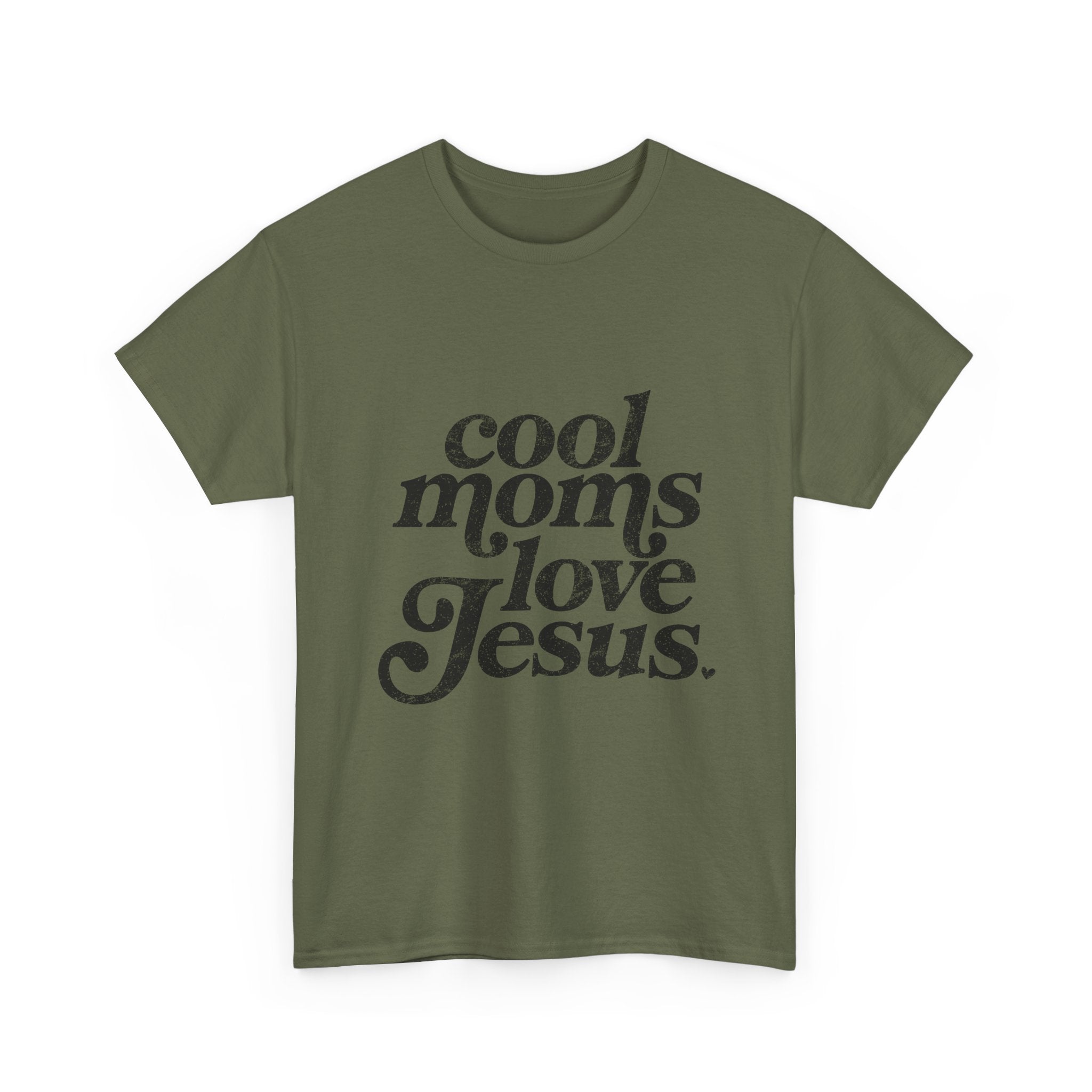 Christian Tee — "Cool Moms Love Jesus" Vintage Script T‑Shirt