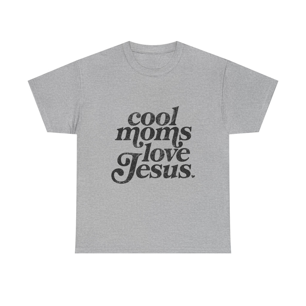 Christian Tee — "Cool Moms Love Jesus" Vintage Script T‑Shirt