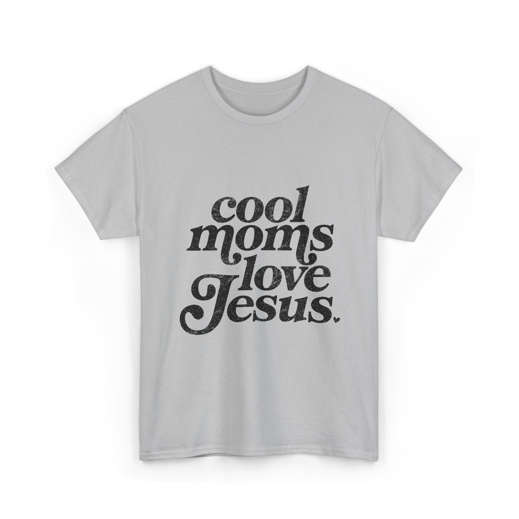 Christian Tee — "Cool Moms Love Jesus" Vintage Script T‑Shirt