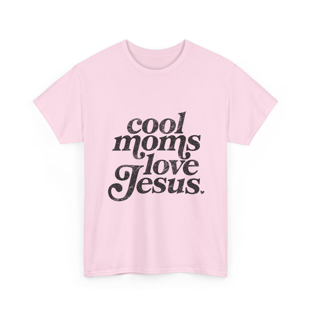 Christian Tee — "Cool Moms Love Jesus" Vintage Script T‑Shirt