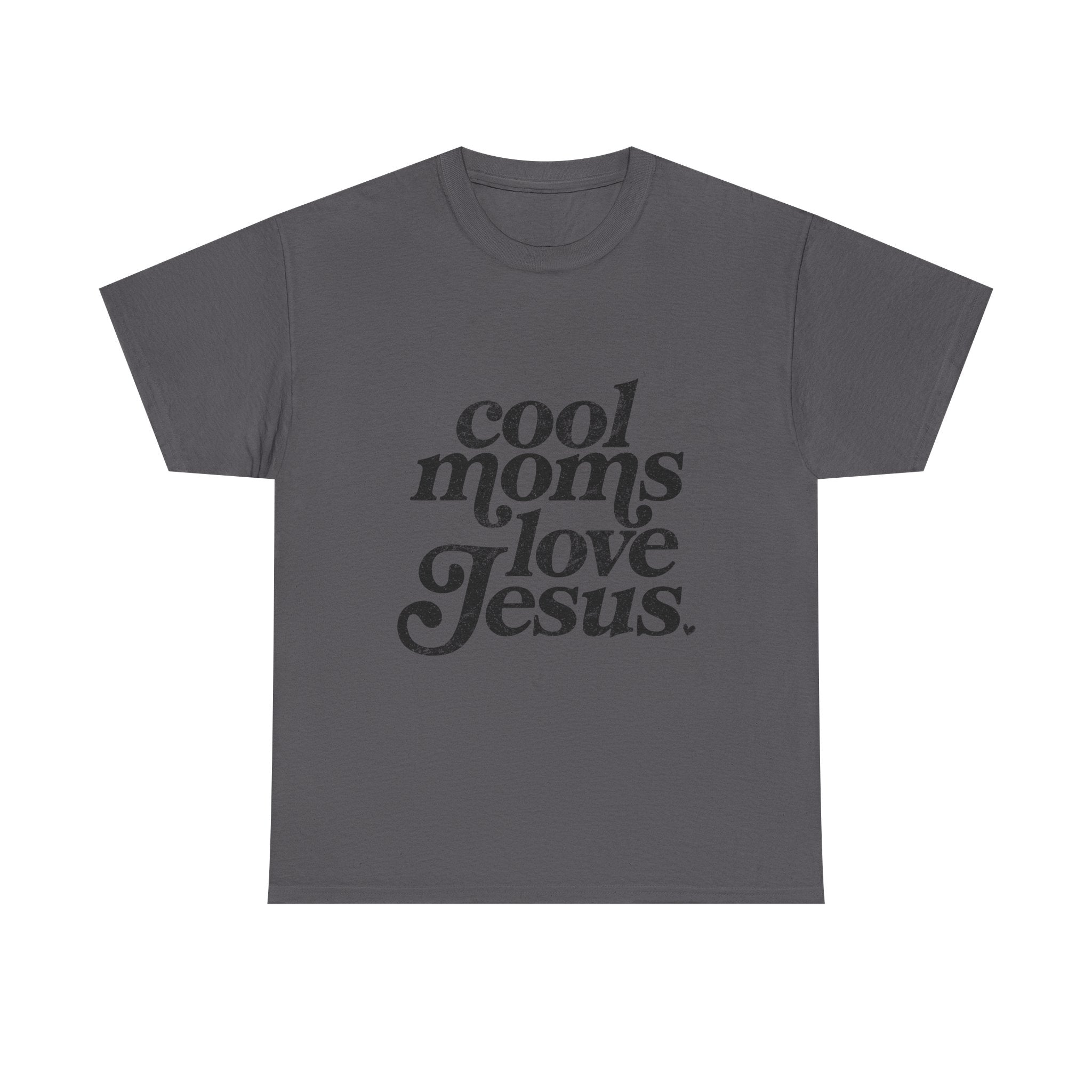 Christian Tee — "Cool Moms Love Jesus" Vintage Script T‑Shirt