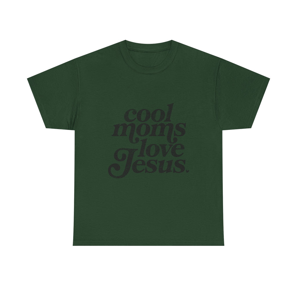 Christian Tee — "Cool Moms Love Jesus" Vintage Script T‑Shirt