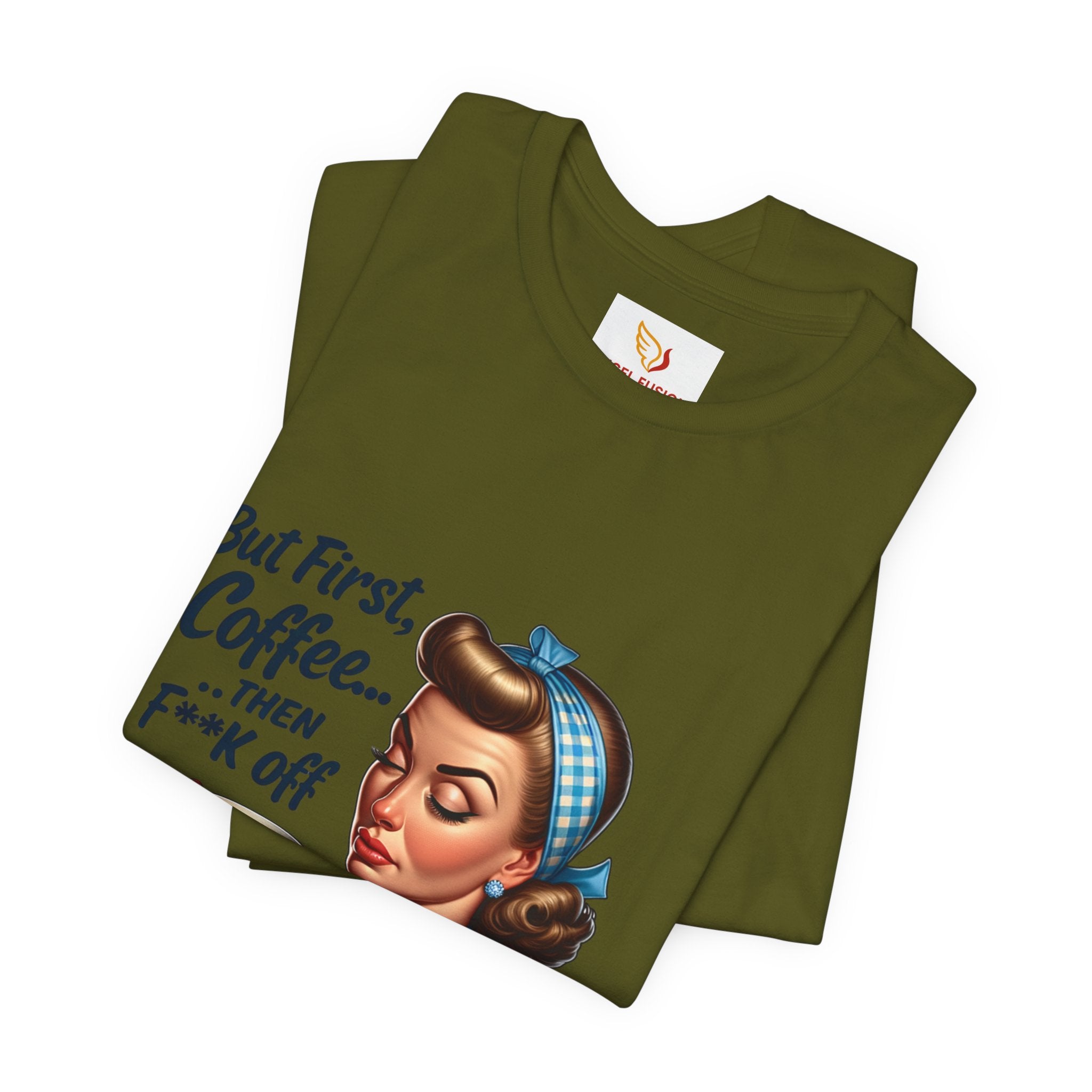 Coffee Retro Tee — "But First, Coffee... Then F**k Off" Vintage Pin-Up T-Shirt