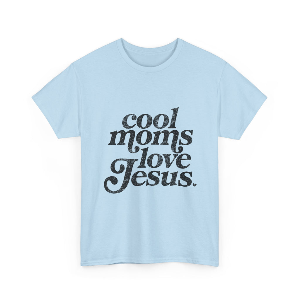 Christian Tee — "Cool Moms Love Jesus" Vintage Script T‑Shirt