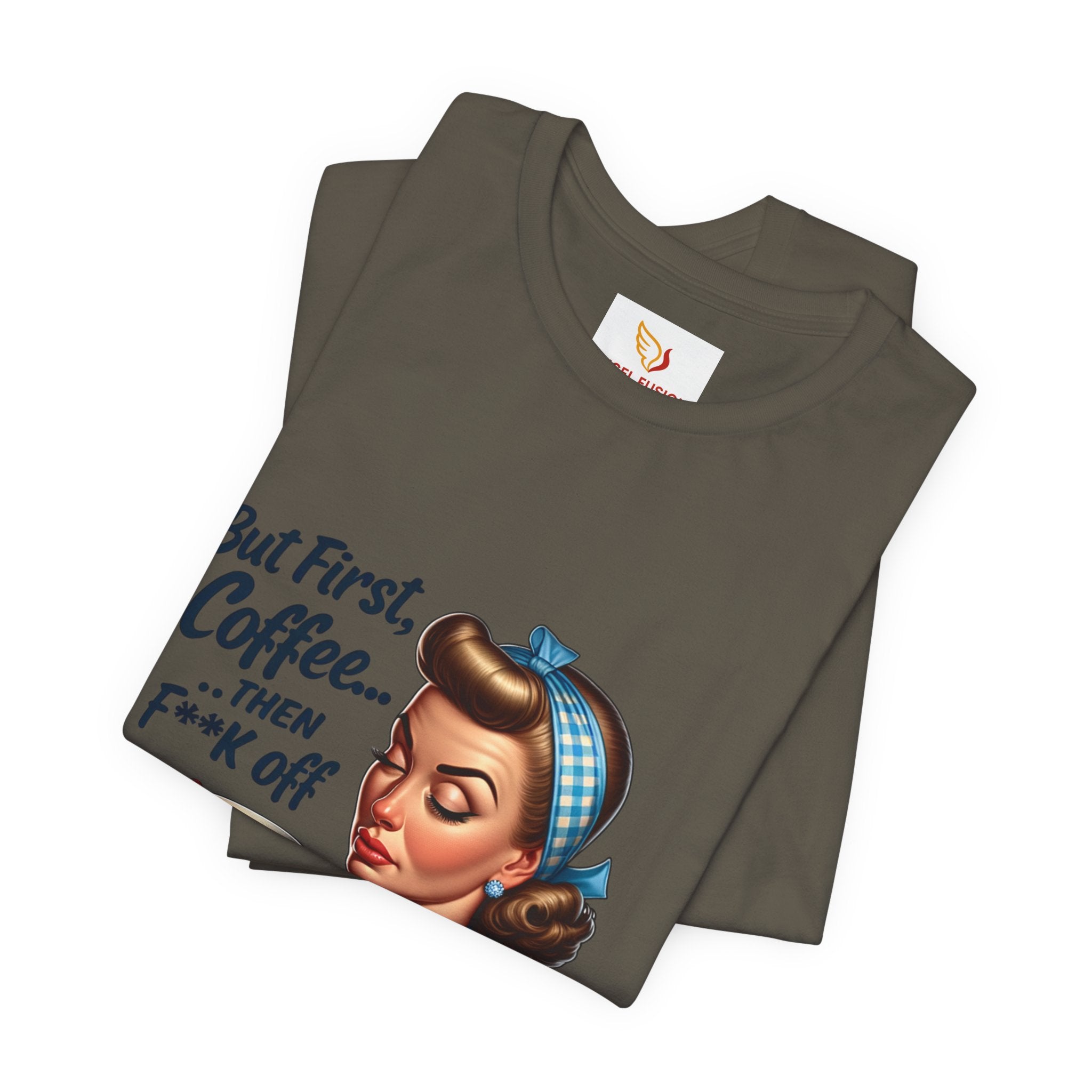 Coffee Retro Tee — "But First, Coffee... Then F**k Off" Vintage Pin-Up T-Shirt