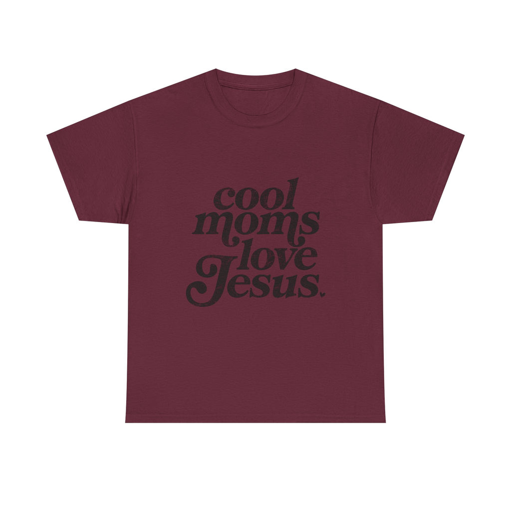Christian Tee — "Cool Moms Love Jesus" Vintage Script T‑Shirt