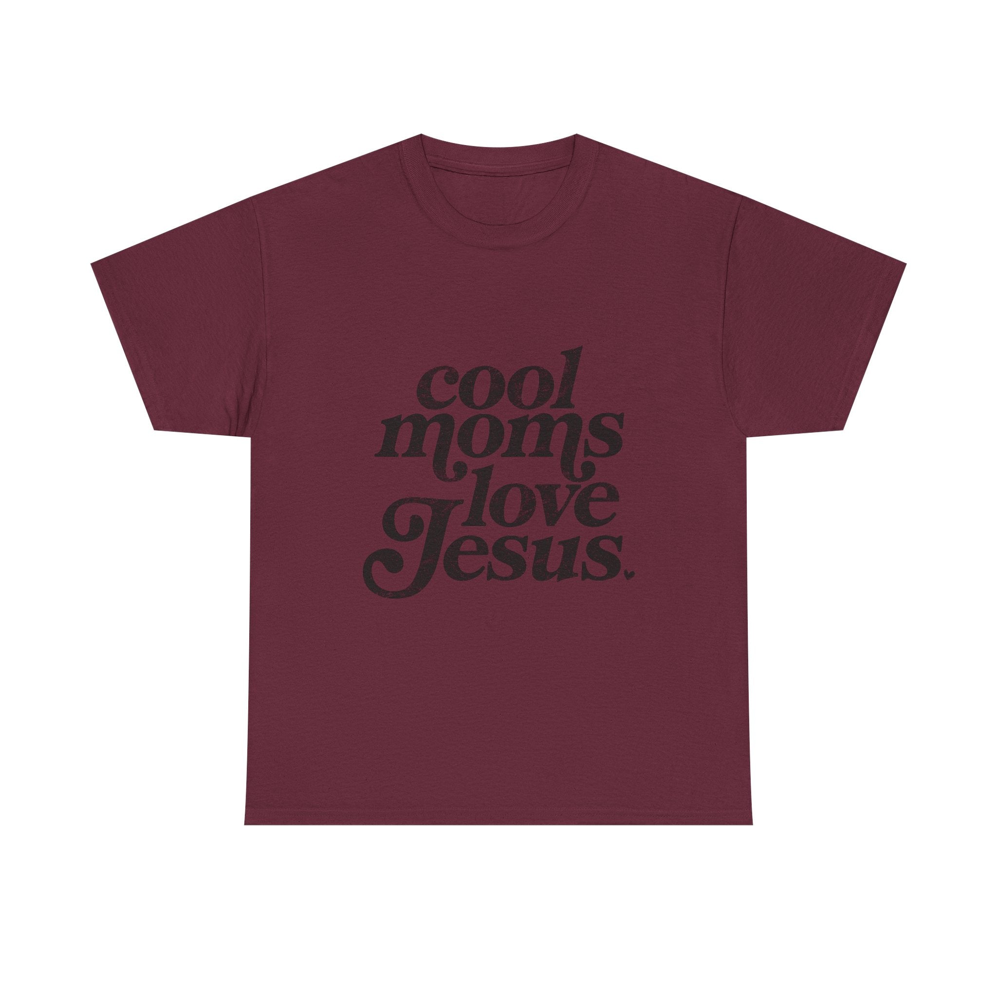 Christian Tee — "Cool Moms Love Jesus" Vintage Script T‑Shirt
