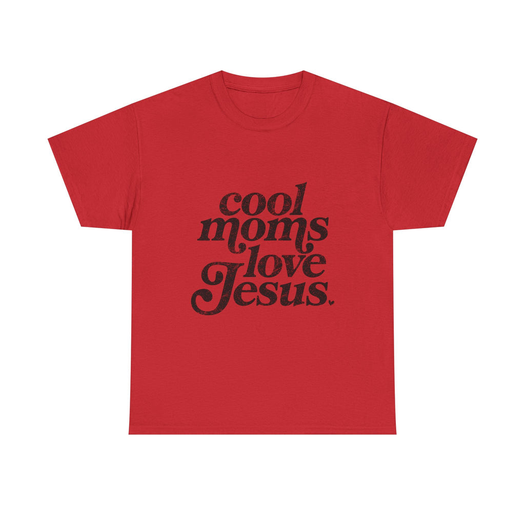 Christian Tee — "Cool Moms Love Jesus" Vintage Script T‑Shirt