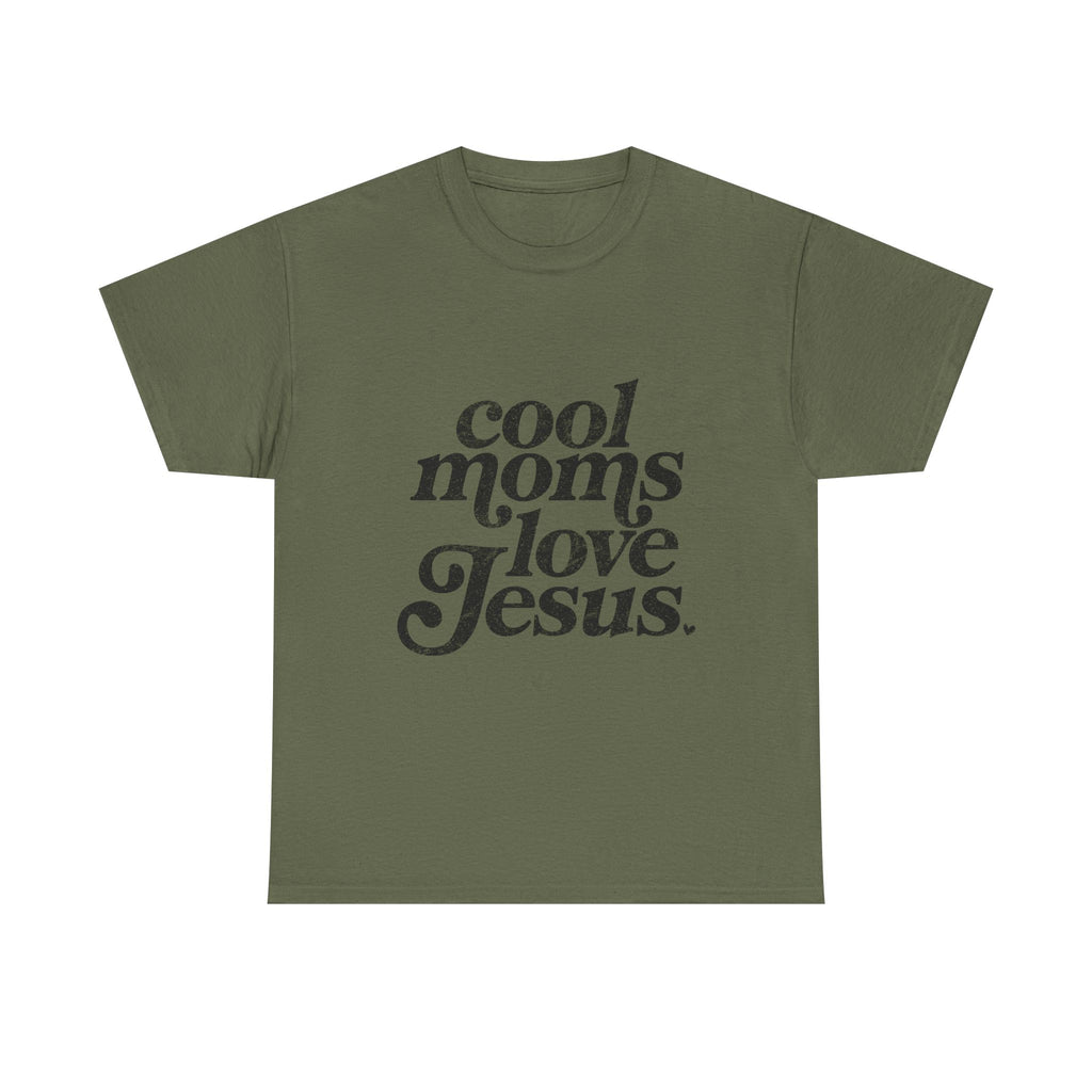 Christian Tee — "Cool Moms Love Jesus" Vintage Script T‑Shirt