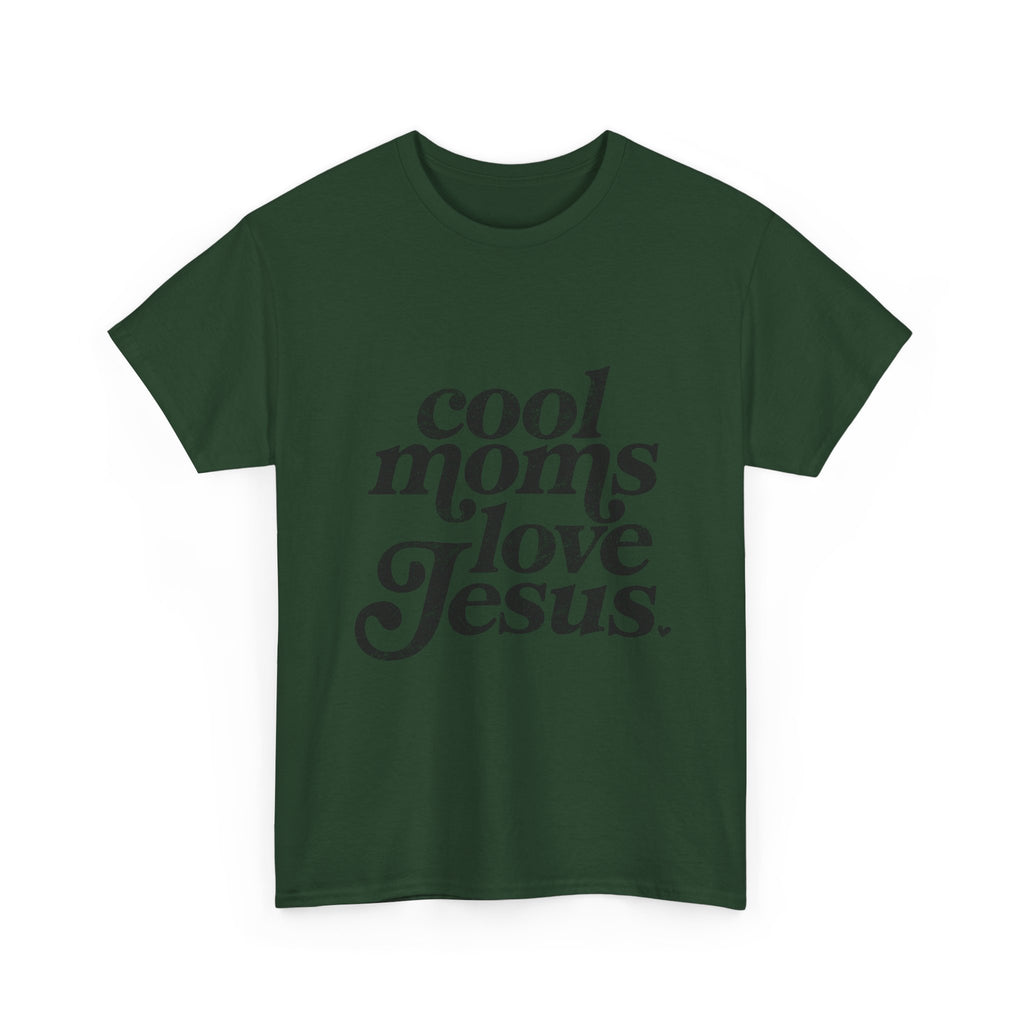 Christian Tee — "Cool Moms Love Jesus" Vintage Script T‑Shirt
