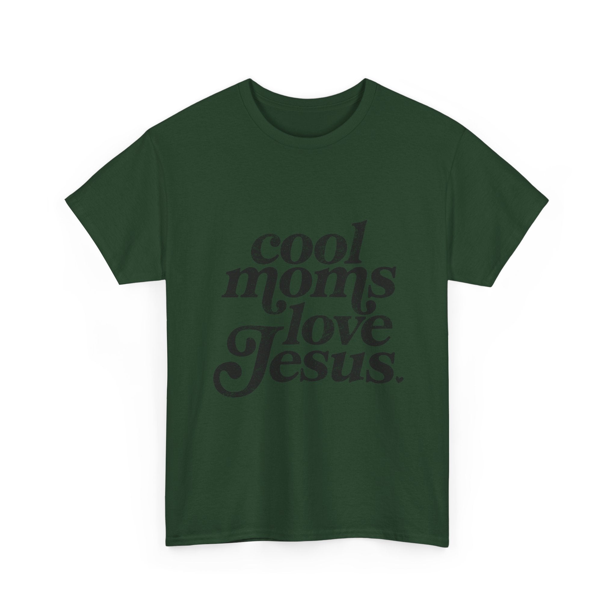 Christian Tee — "Cool Moms Love Jesus" Vintage Script T‑Shirt