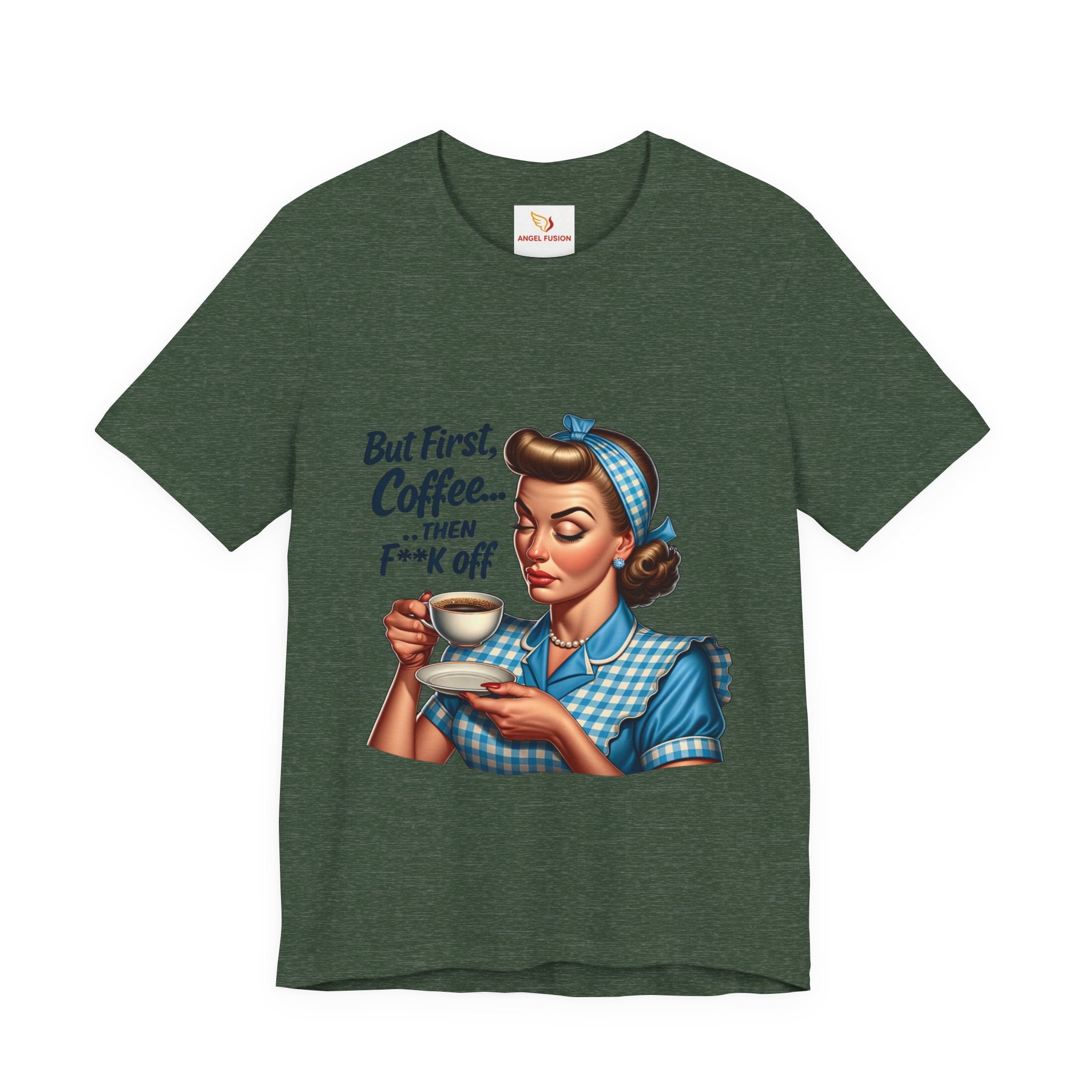 Coffee Retro Tee — "But First, Coffee... Then F**k Off" Vintage Pin-Up T-Shirt