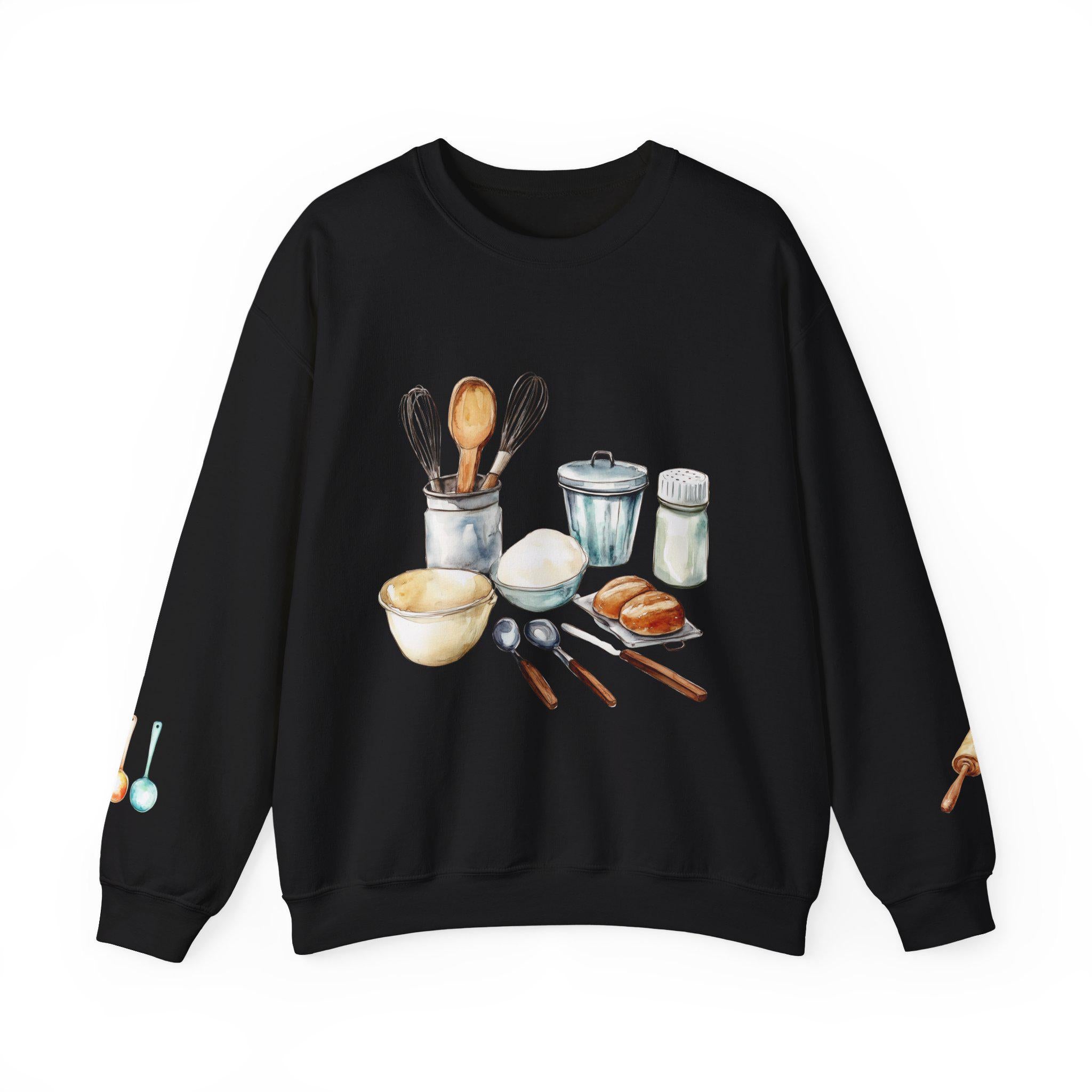 Culinary Art, baking Illustration Crewneck Sweatshirt | Watercolor Kitchen Utensils