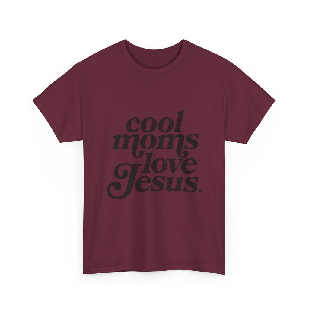 Christian Tee — "Cool Moms Love Jesus" Vintage Script T‑Shirt