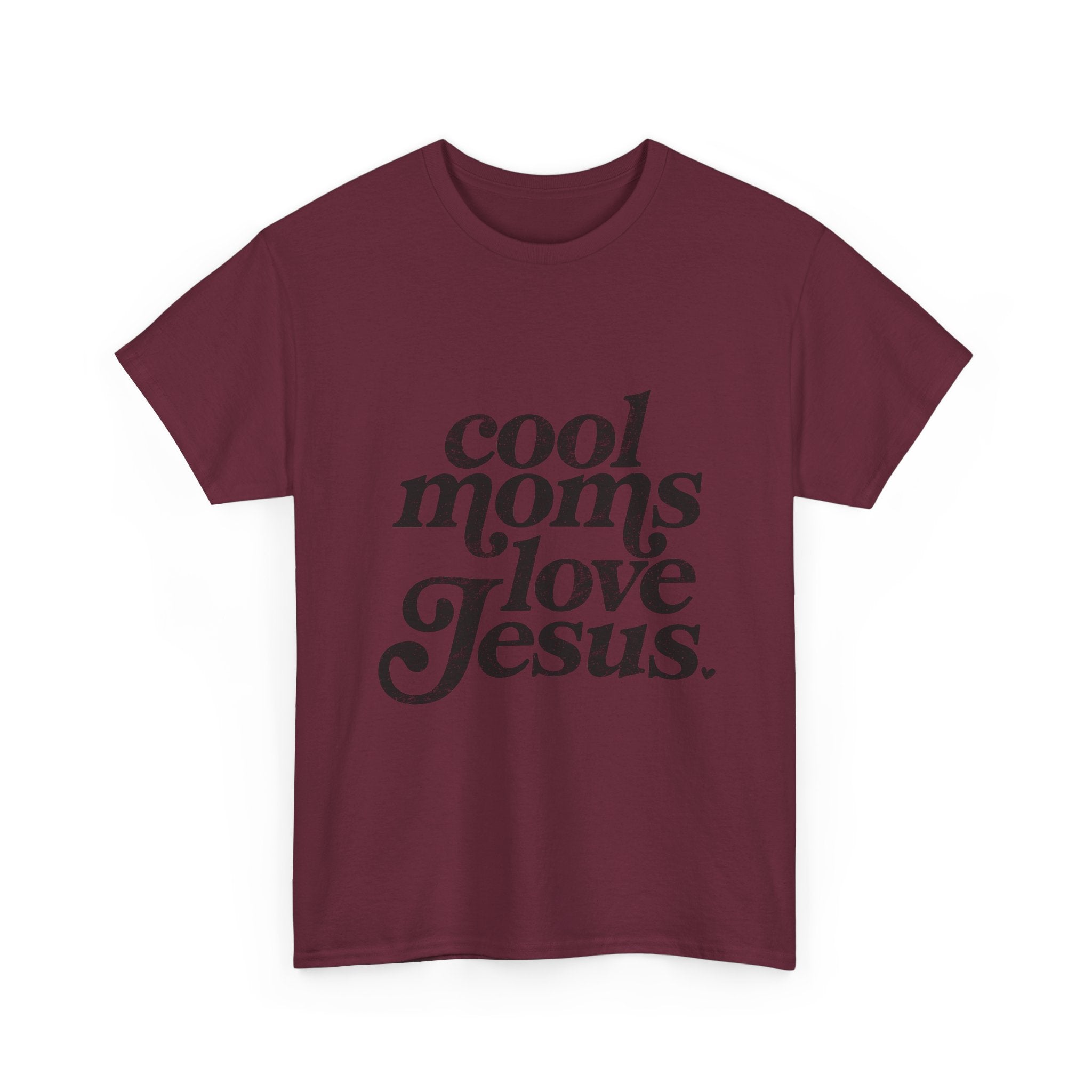 Christian Tee — "Cool Moms Love Jesus" Vintage Script T‑Shirt