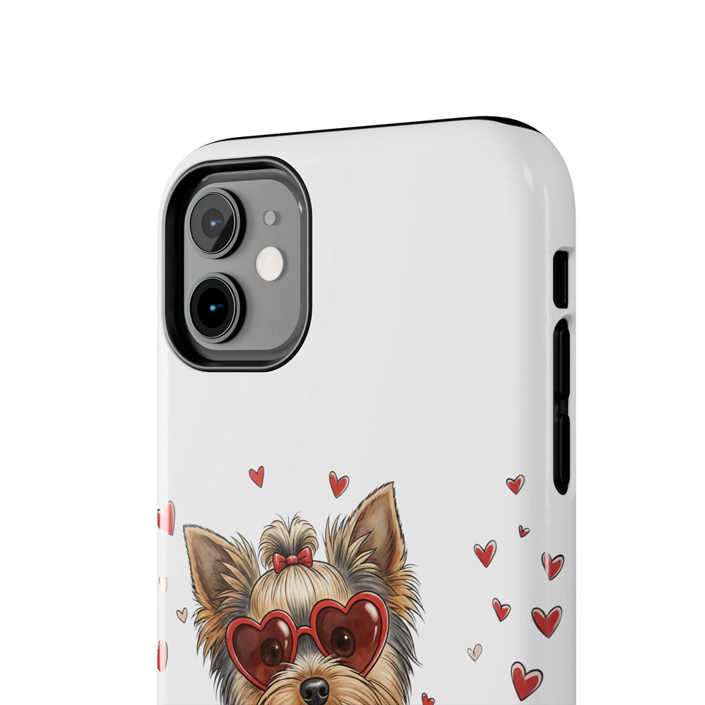 Valentine Yorkie in Heart Sunglasses phone case | Cute Dog Valentine design