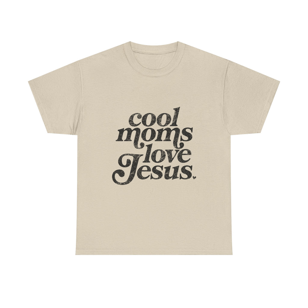Christian Tee — "Cool Moms Love Jesus" Vintage Script T‑Shirt