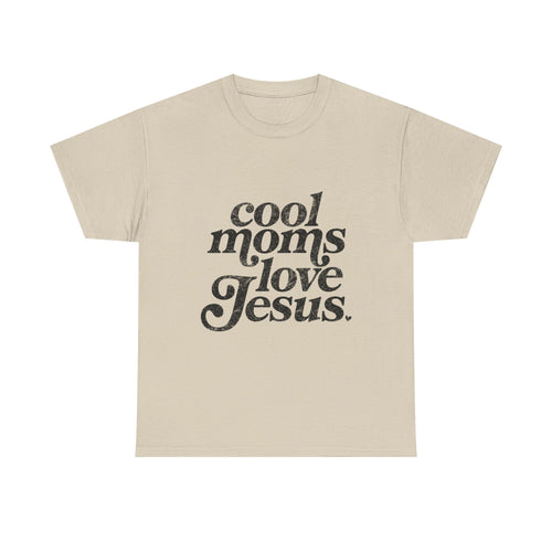 Christian Tee — "Cool Moms Love Jesus" Vintage Script T‑Shirt