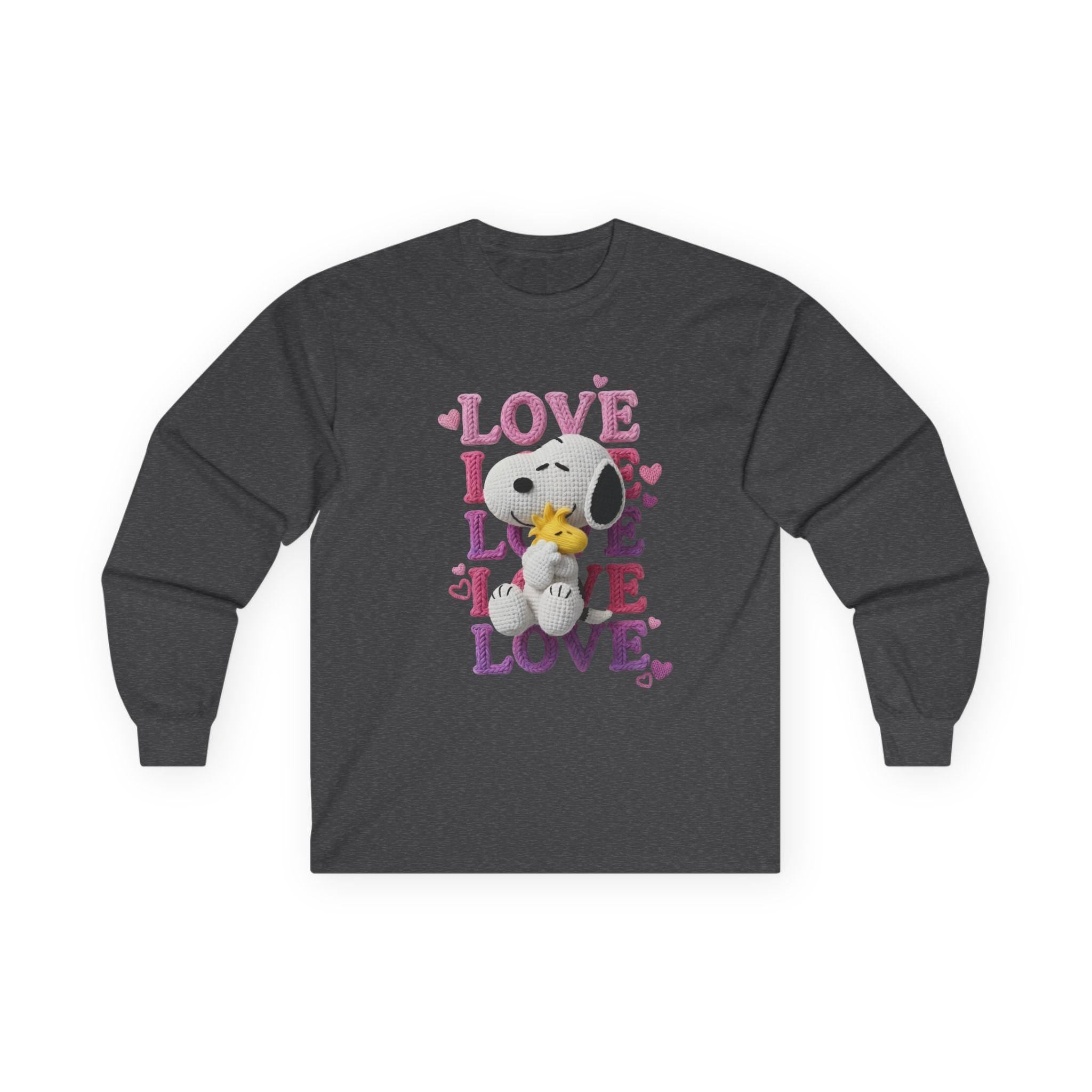 Valentines Snoopy Hugging Woodstock Love Long Sleeve Tee | Retro Valentine Hearts