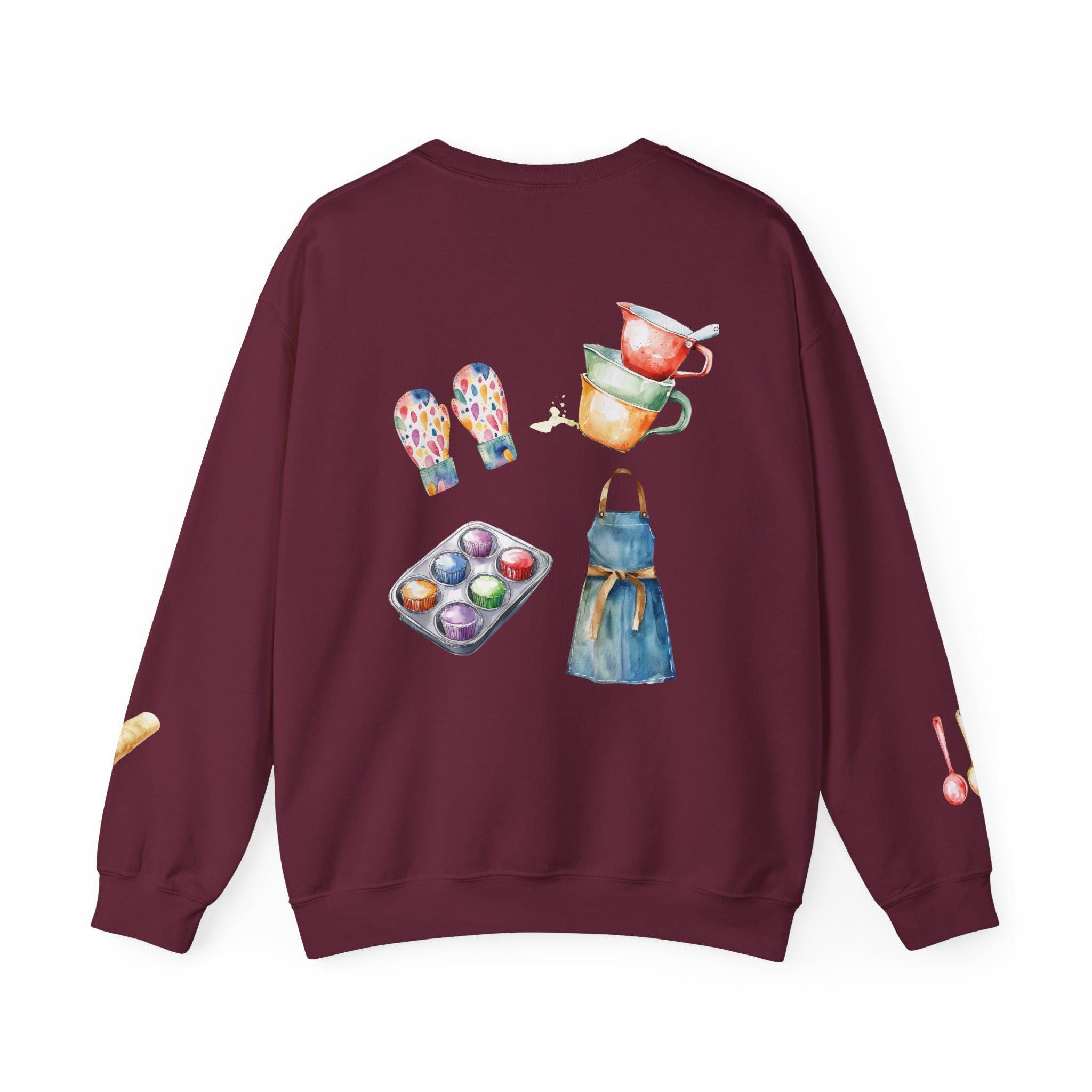 Culinary Art, baking Illustration Crewneck Sweatshirt | Watercolor Kitchen Utensils