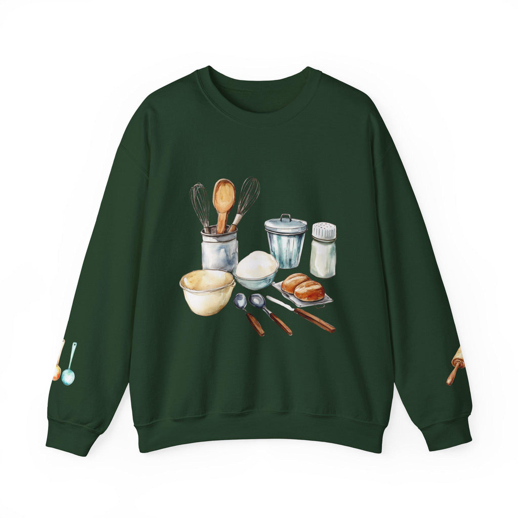 Culinary Art, baking Illustration Crewneck Sweatshirt | Watercolor Kitchen Utensils