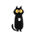 Wide-Eyed Black Cat with Coffee Mug Sticker | Kiss-Cut Sticker