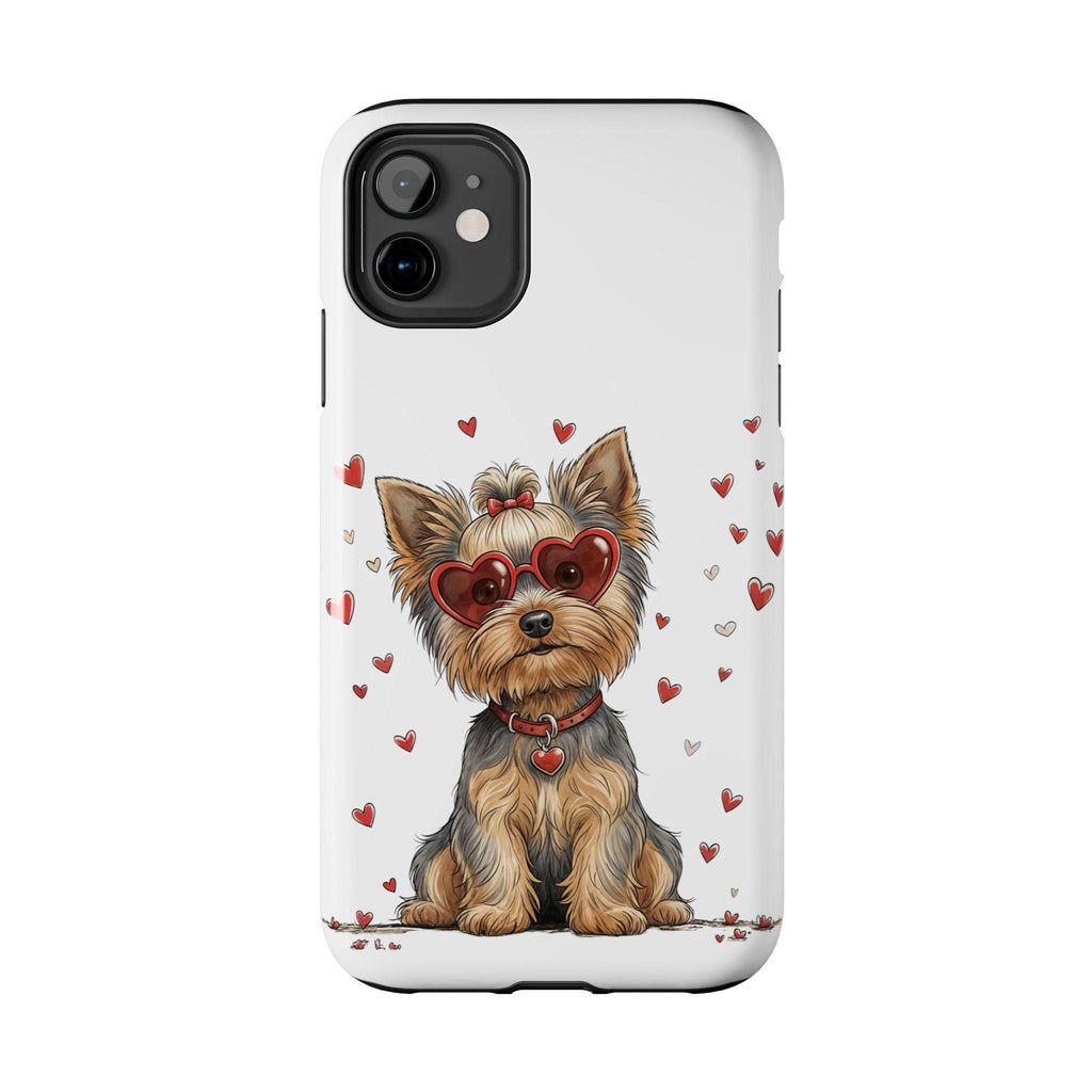 Valentine Yorkie in Heart Sunglasses phone case | Cute Dog Valentine design