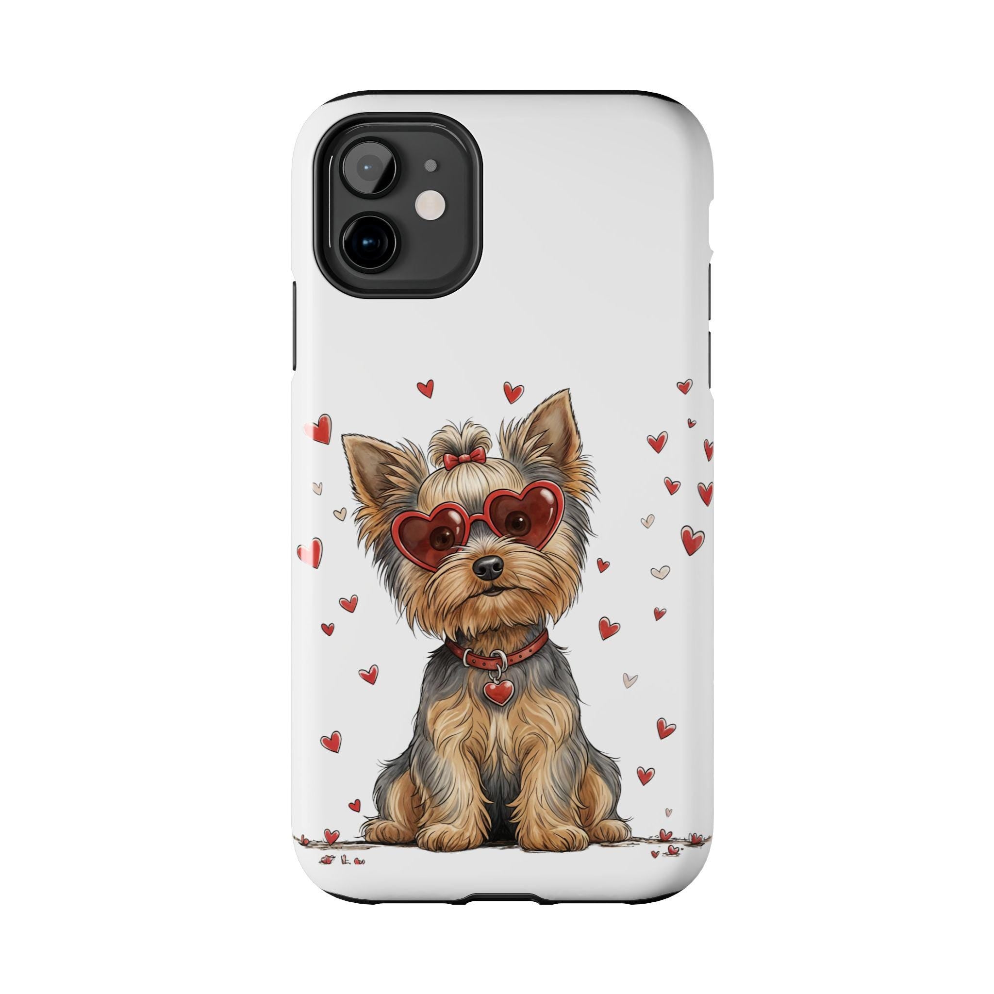 Valentine Yorkie in Heart Sunglasses phone case | Cute Dog Valentine design