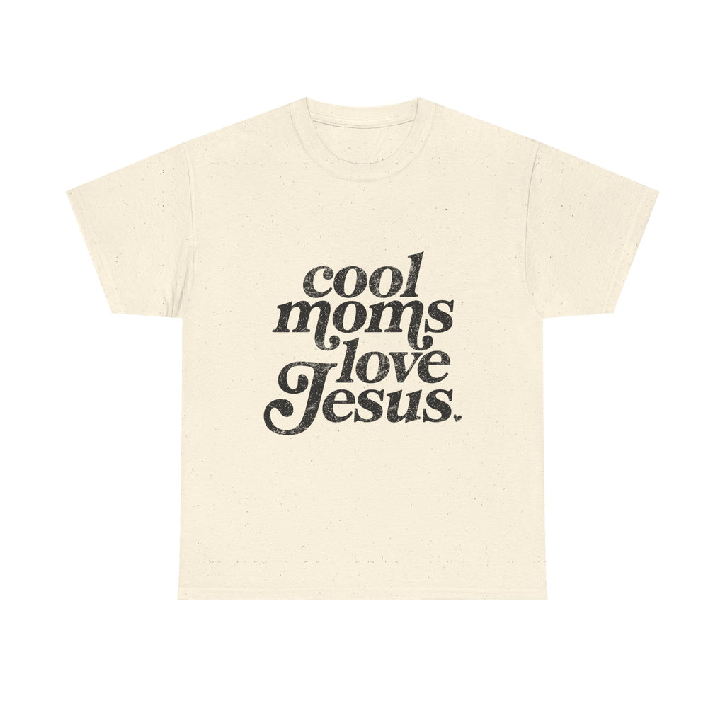 Christian Tee — "Cool Moms Love Jesus" Vintage Script T‑Shirt