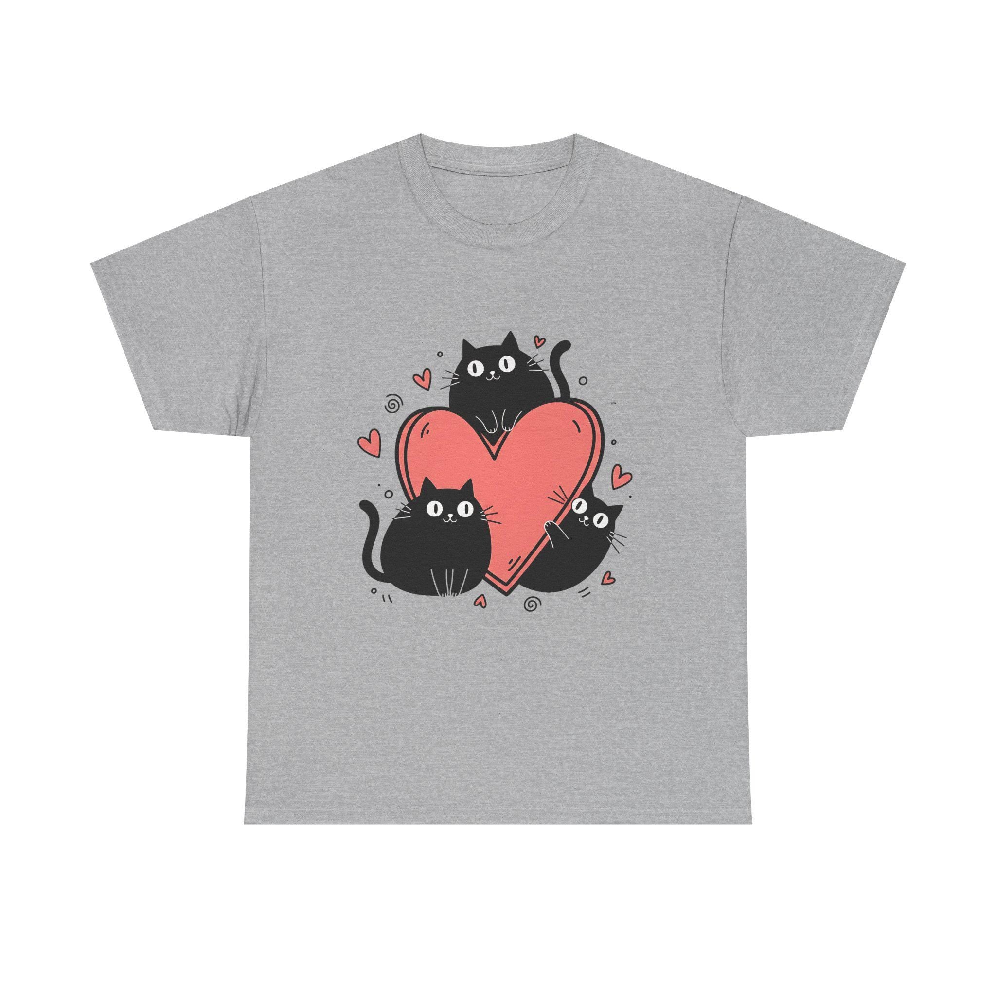Three Black Cats with Hearts Tee | Valentine Cat Shirt