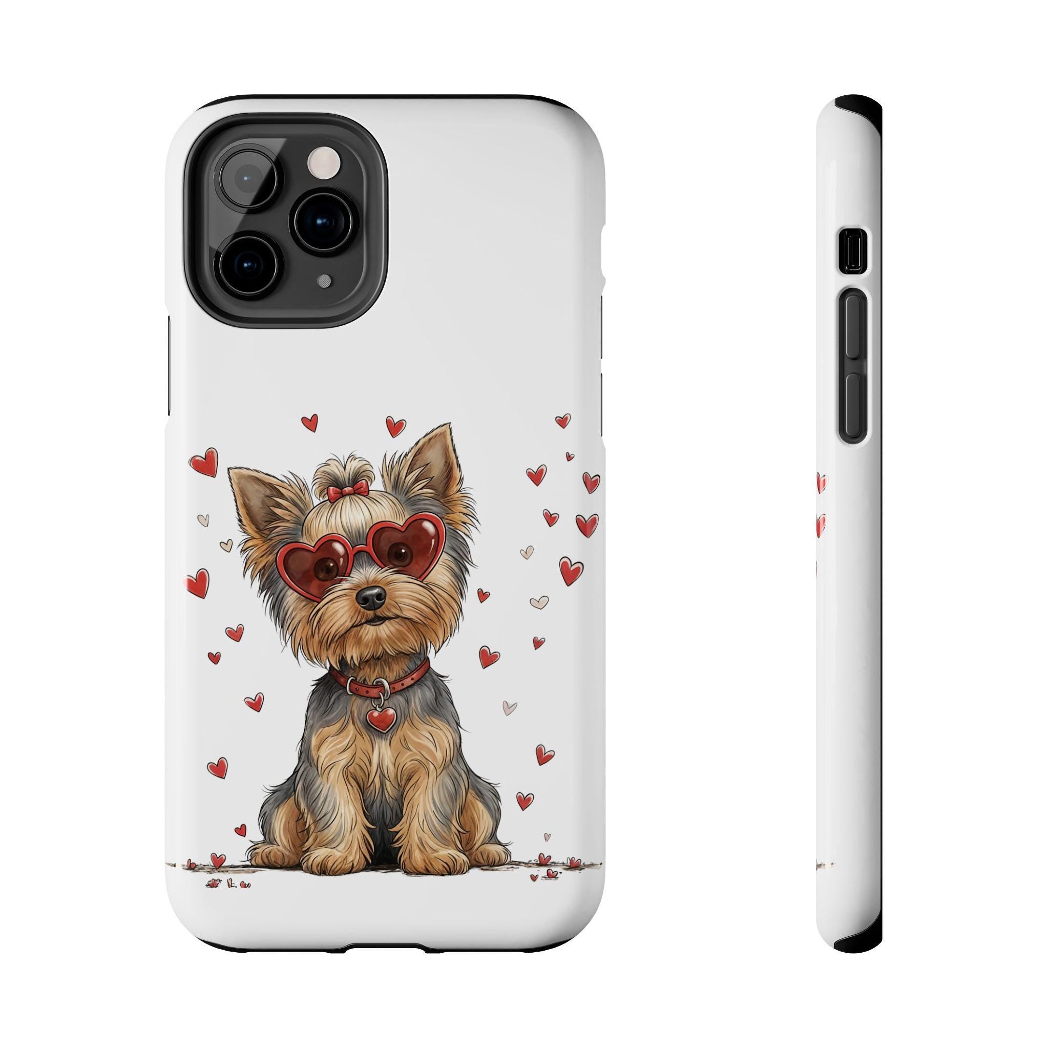 Valentine Yorkie in Heart Sunglasses phone case | Cute Dog Valentine design