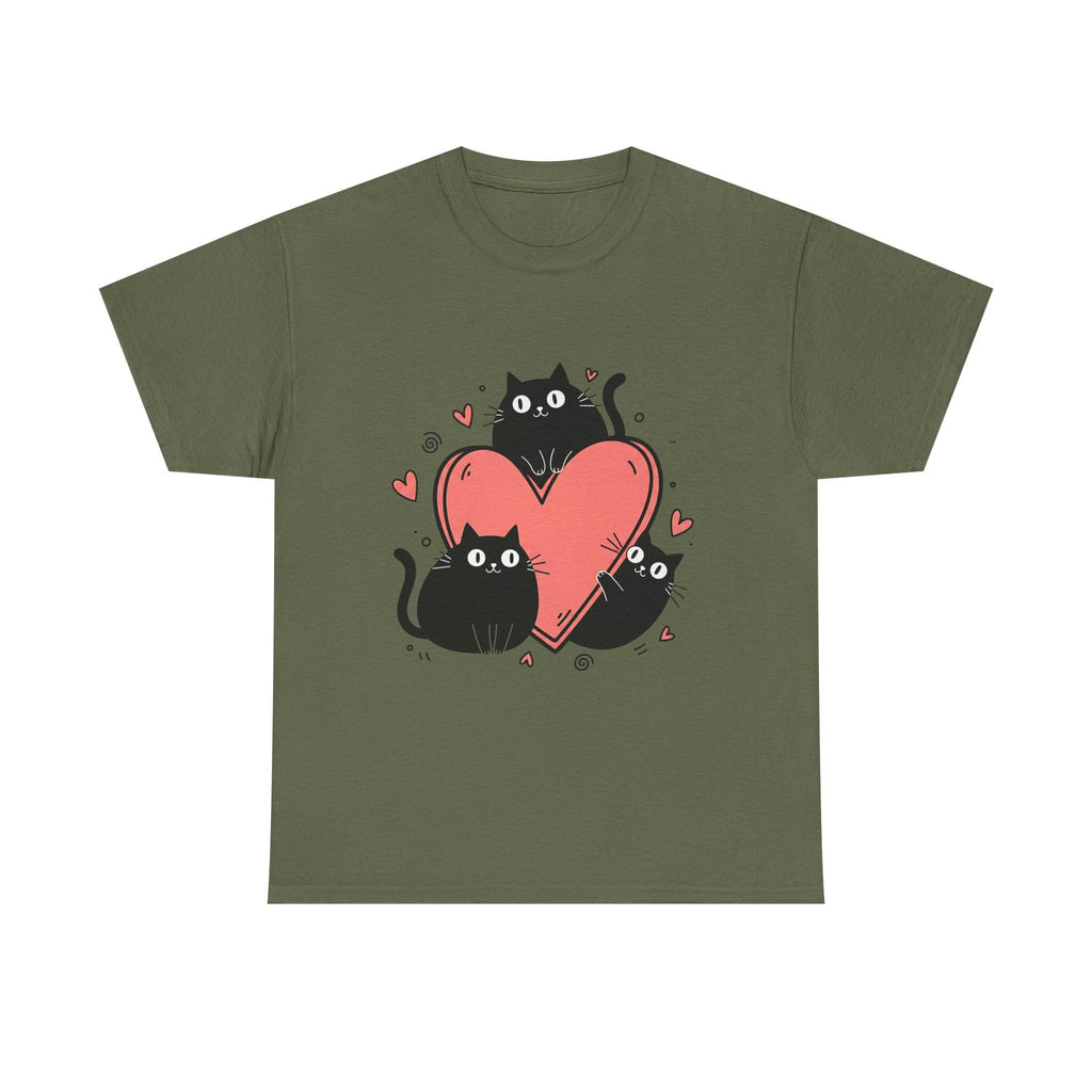 Three Black Cats with Hearts Tee | Valentine Cat Shirt