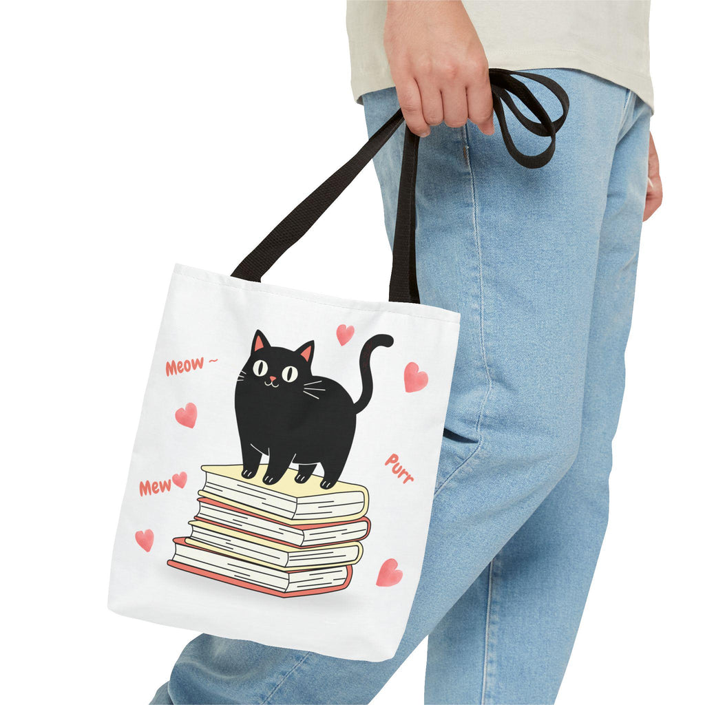 Black Cat Stack of Books Tote