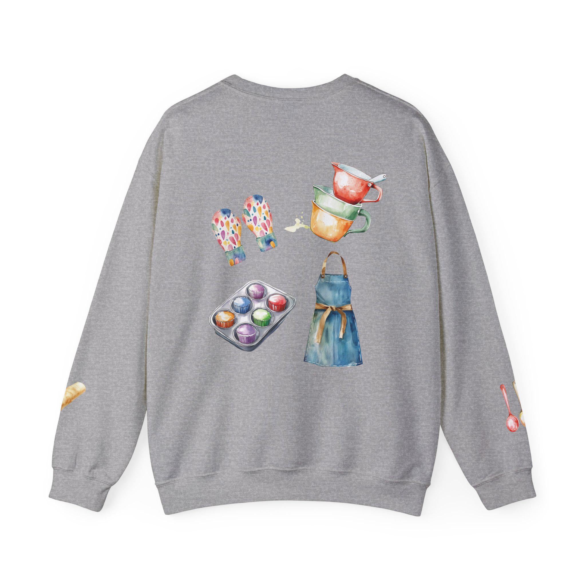Culinary Art, baking Illustration Crewneck Sweatshirt | Watercolor Kitchen Utensils