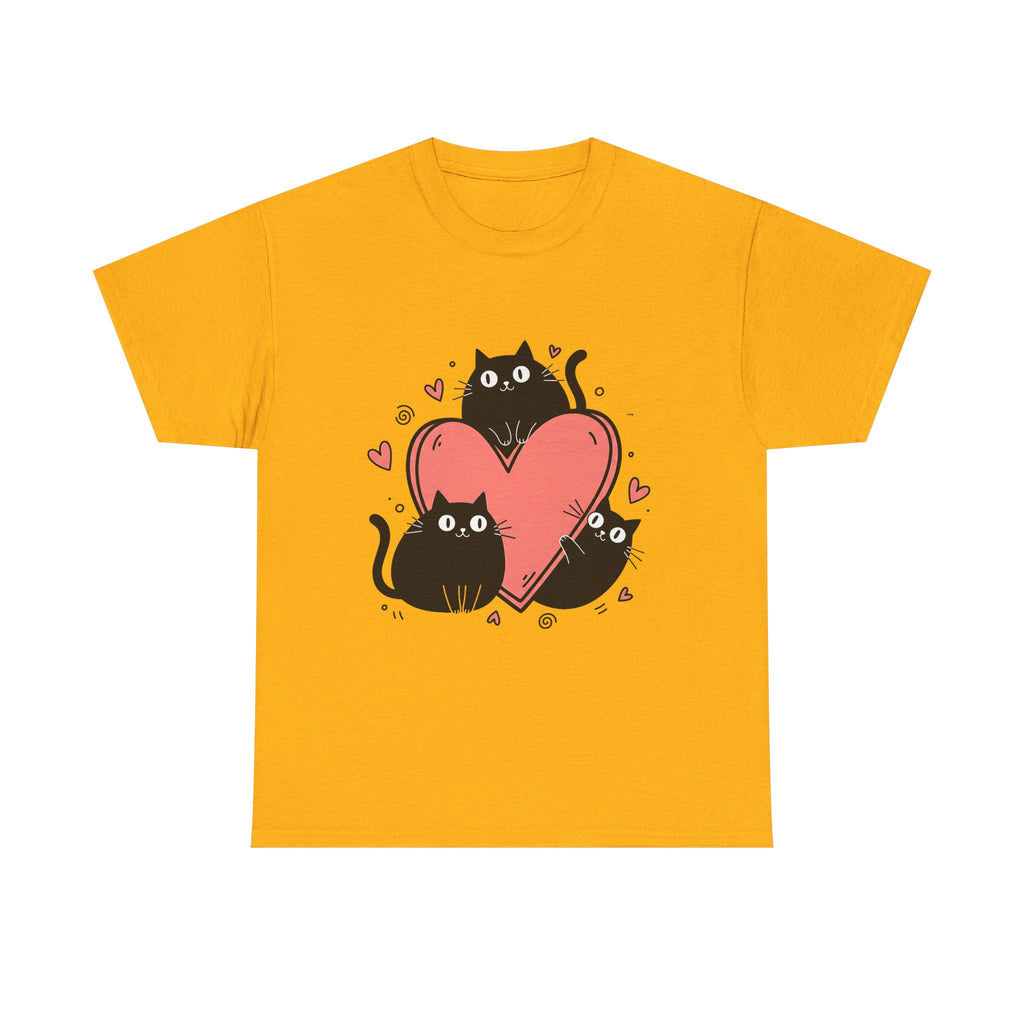 Three Black Cats with Hearts Tee | Valentine Cat Shirt