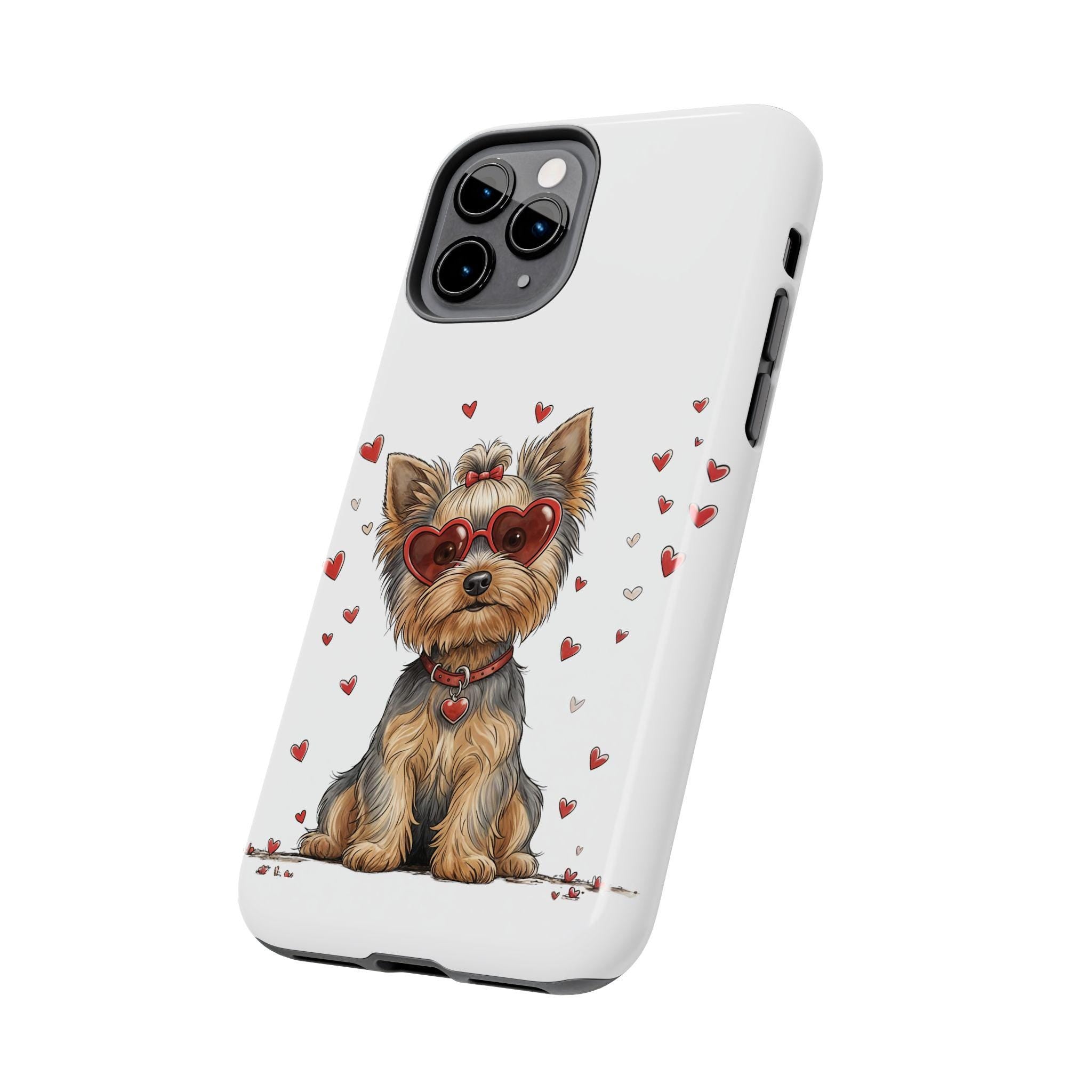 Valentine Yorkie in Heart Sunglasses phone case | Cute Dog Valentine design