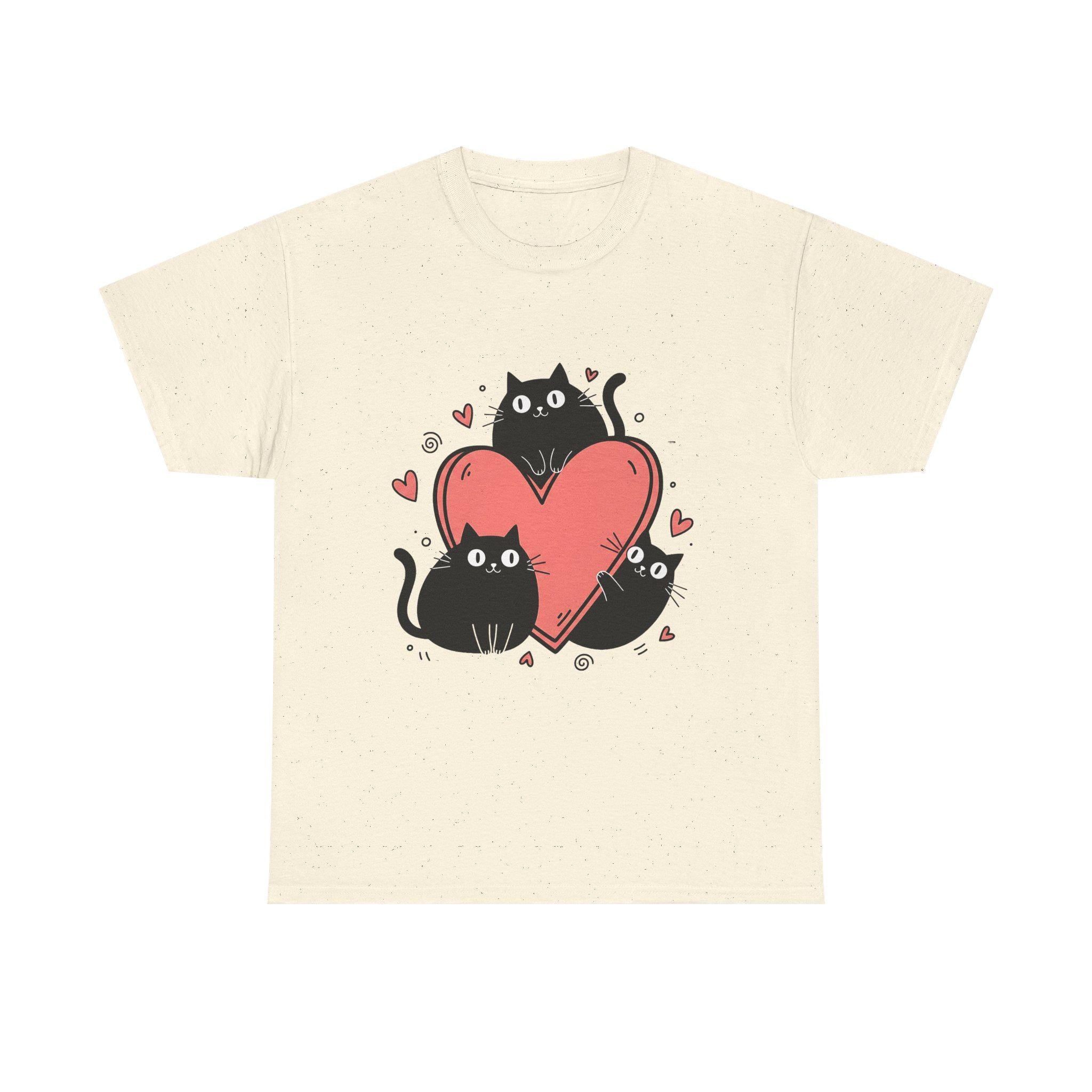 Three Black Cats with Hearts Tee | Valentine Cat Shirt