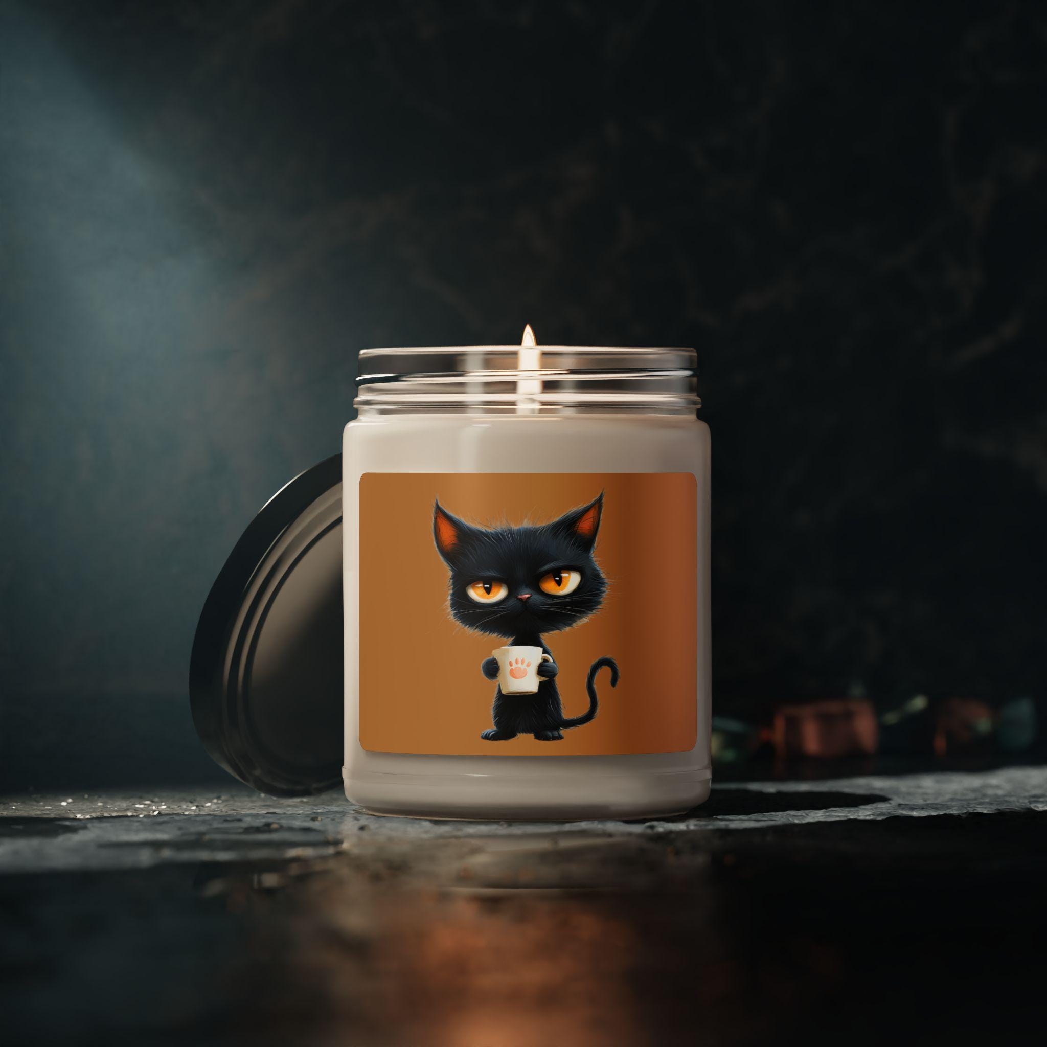 Grumpy Black Cat with Coffee Candle 9oz Soy Candle