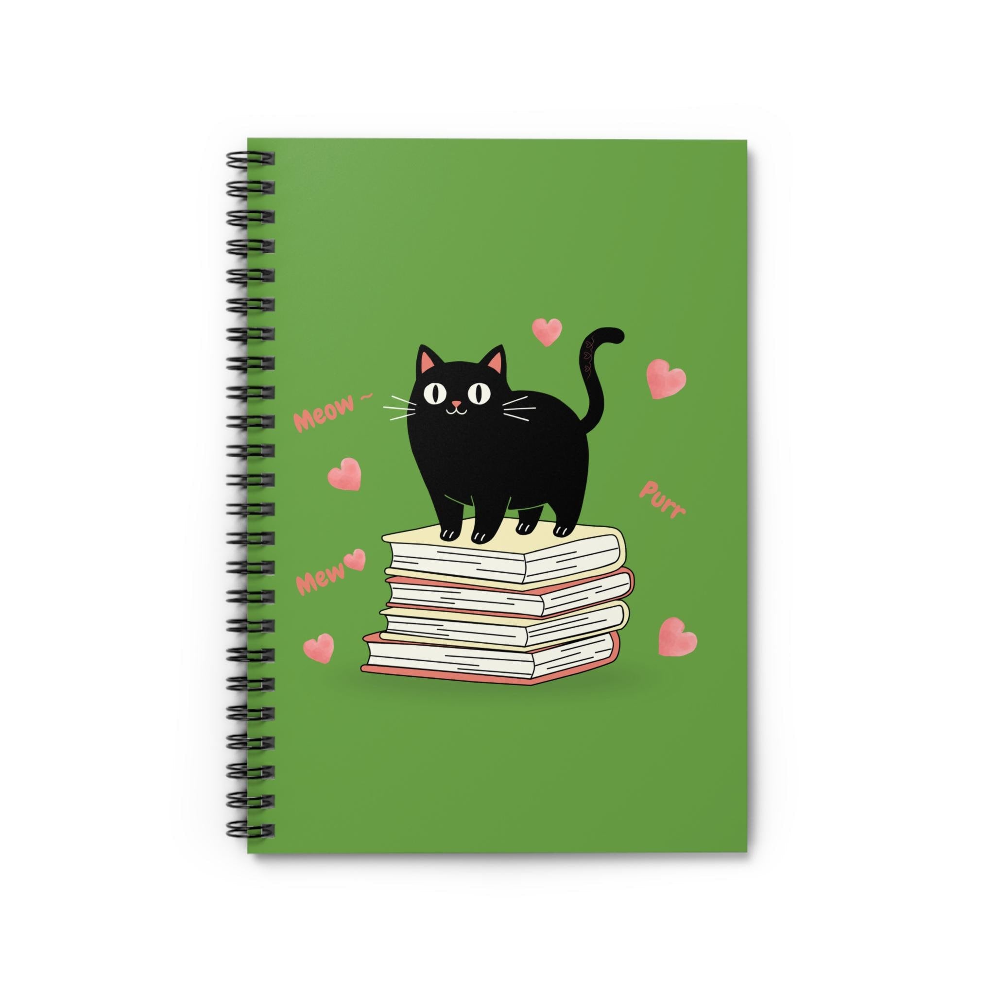Black Cat on Books Spiral Notebook | Ruled Lined Journal/Nurse
