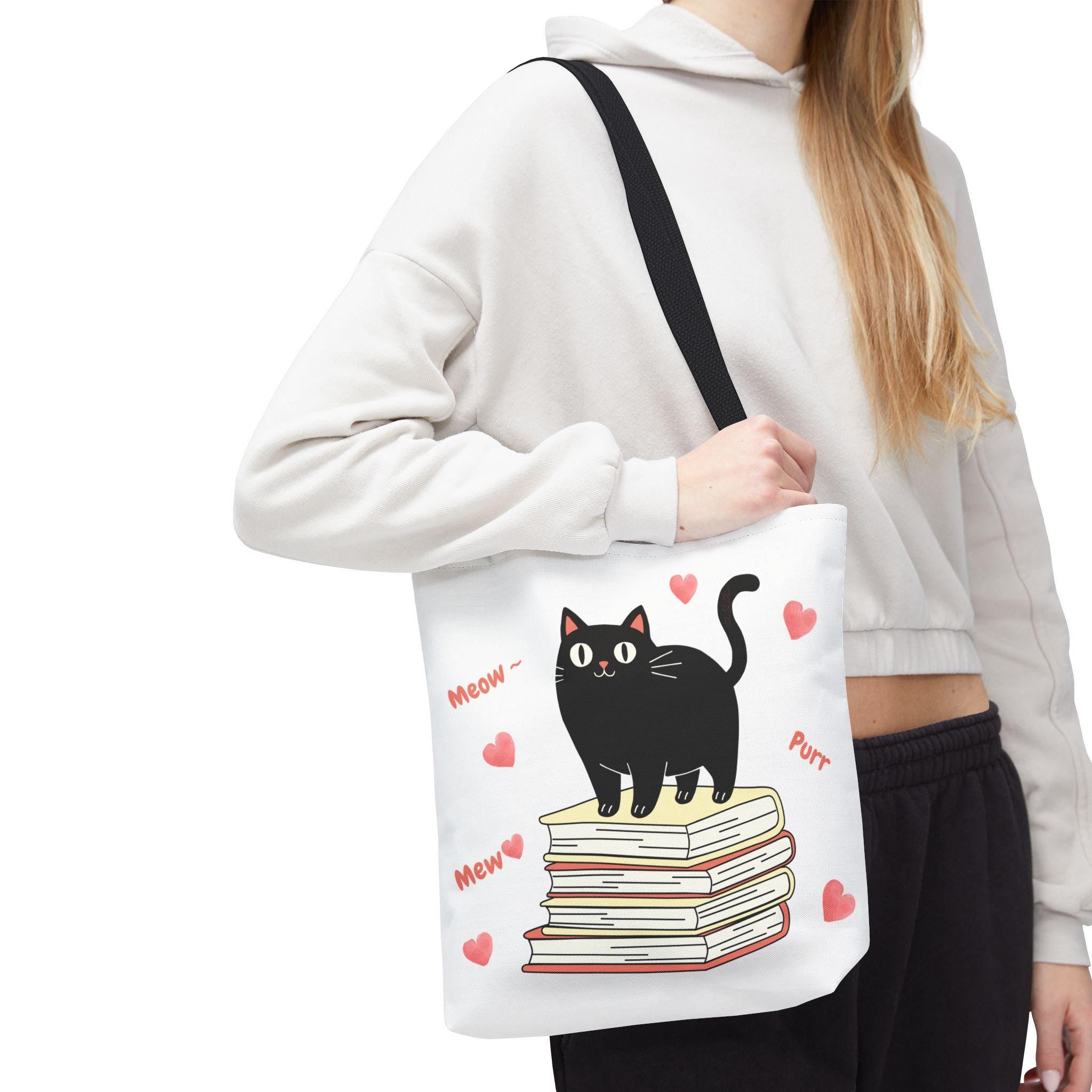 Black Cat Stack of Books Tote