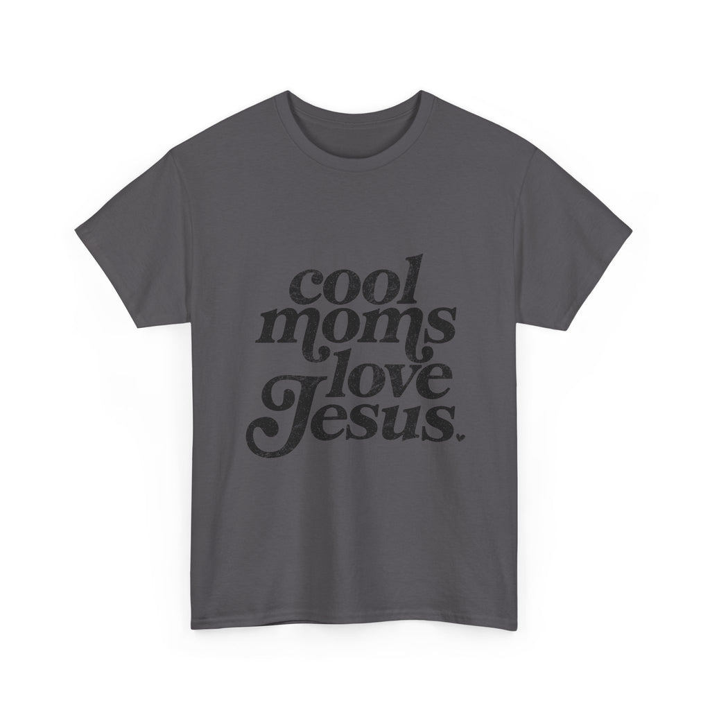 Christian Tee — "Cool Moms Love Jesus" Vintage Script T‑Shirt