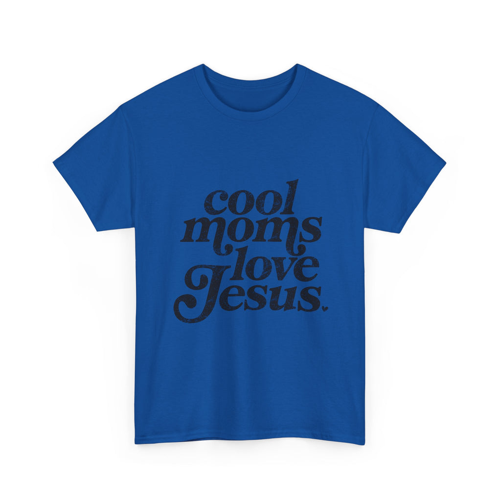 Christian Tee — "Cool Moms Love Jesus" Vintage Script T‑Shirt