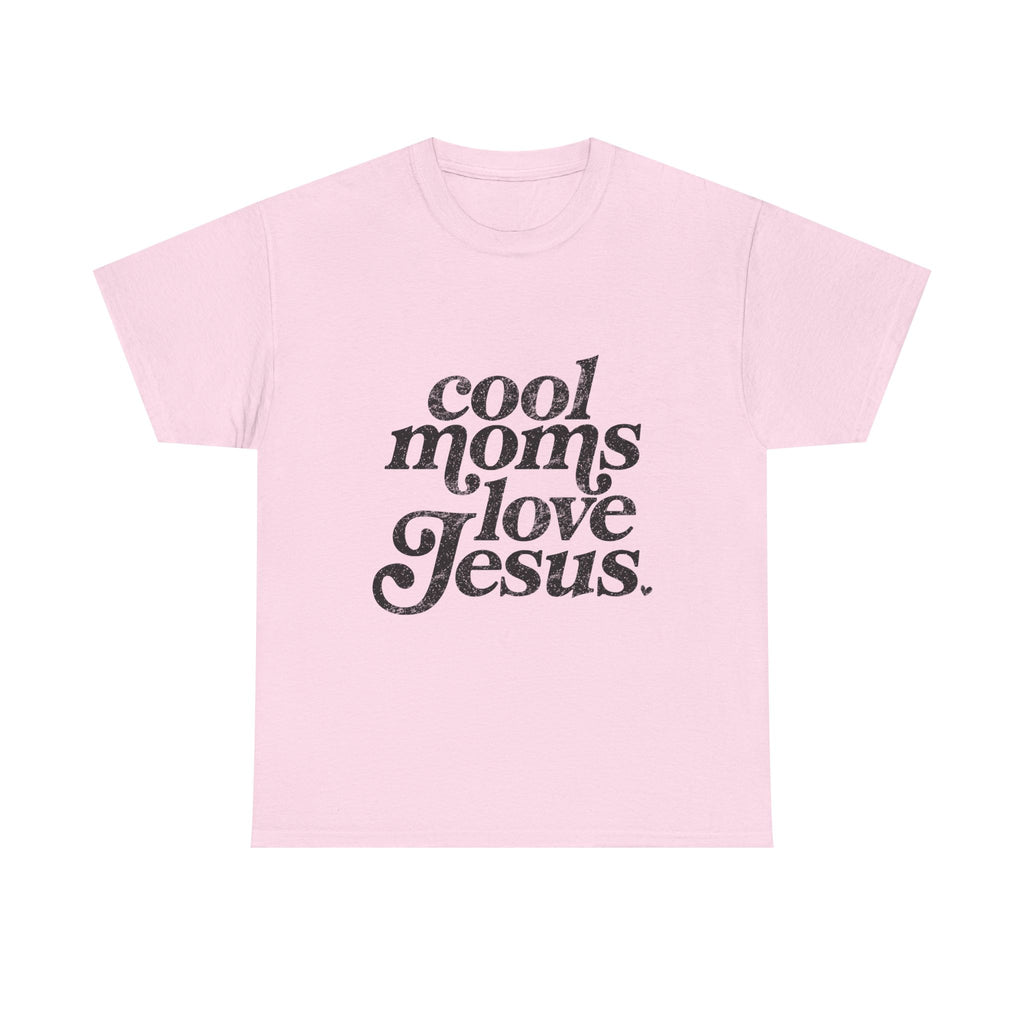 Christian Tee — "Cool Moms Love Jesus" Vintage Script T‑Shirt