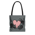Three Black Cats Playing with Hearts Tote Bag | Cute Cat Heart Pattern