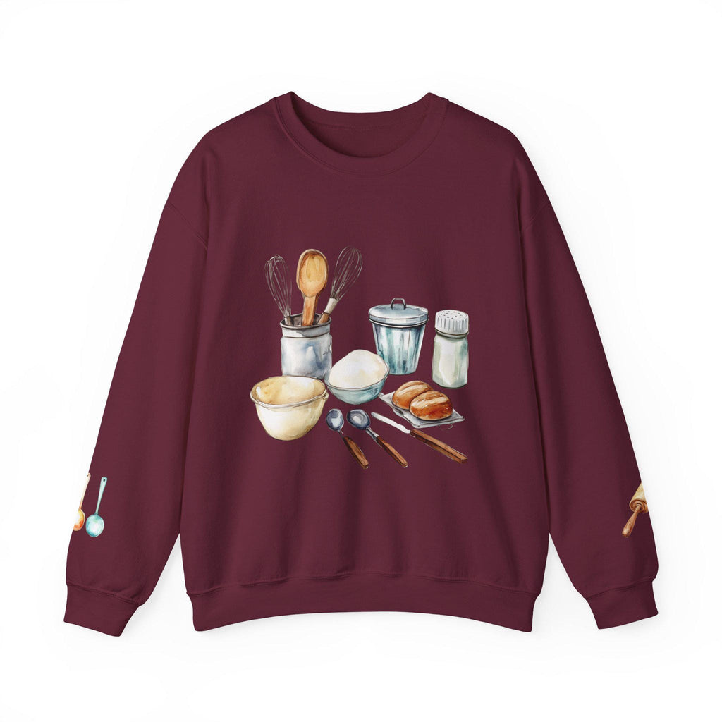 Culinary Art, baking Illustration Crewneck Sweatshirt | Watercolor Kitchen Utensils